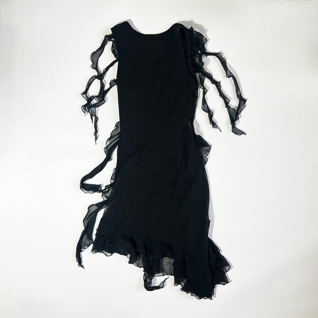 00's Morgan De Toi Black Midi Dress with Asymmetric Hem - XS