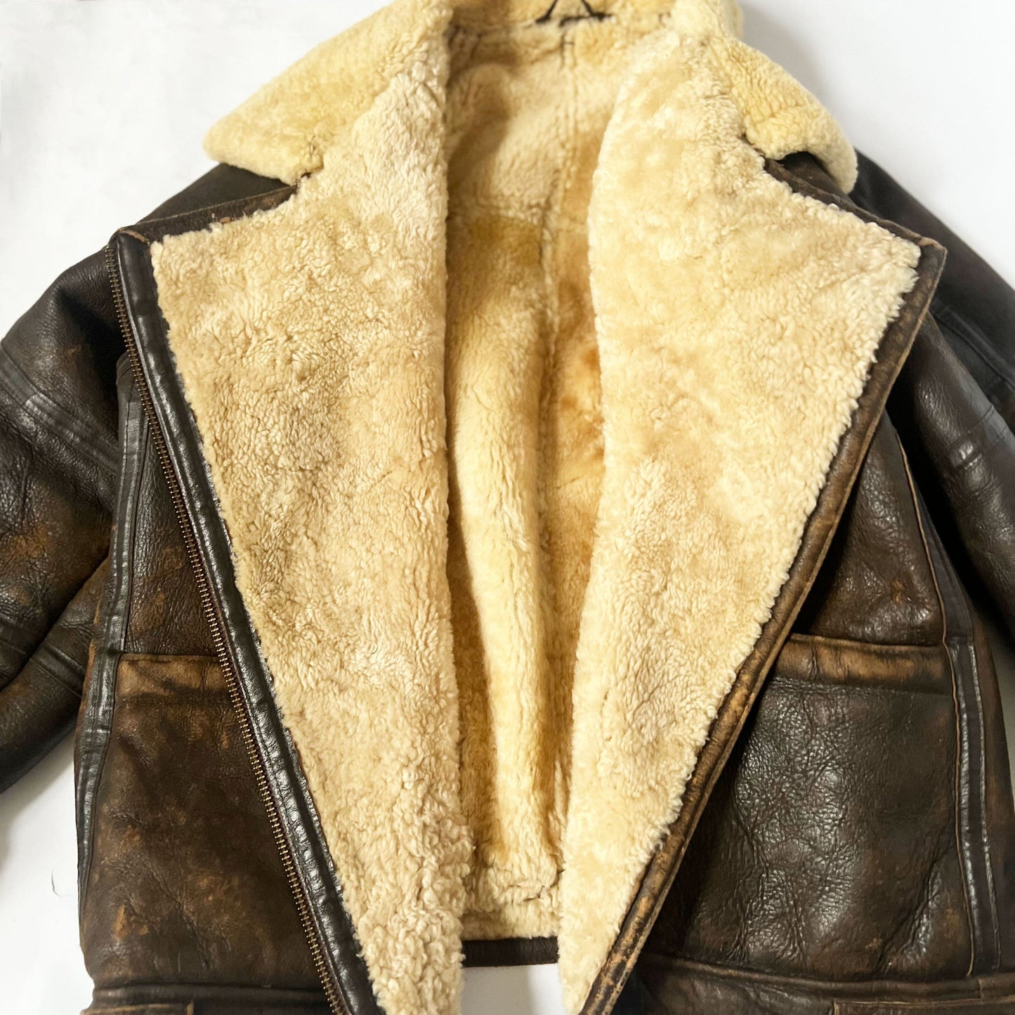 90s Leather & Shearling Aviator Jacket - M
