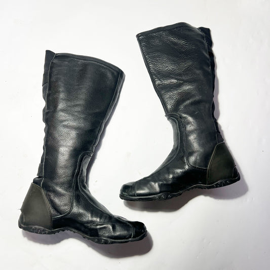 00's DKNY Leather Knee High Moto Boots with Buckle Detail - UK 3.5