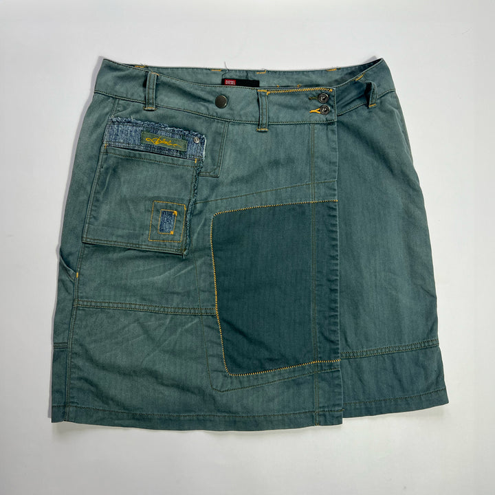 00's Diesel Knee Length Wrap Skirt with Embroidered detailing in Blue - W30