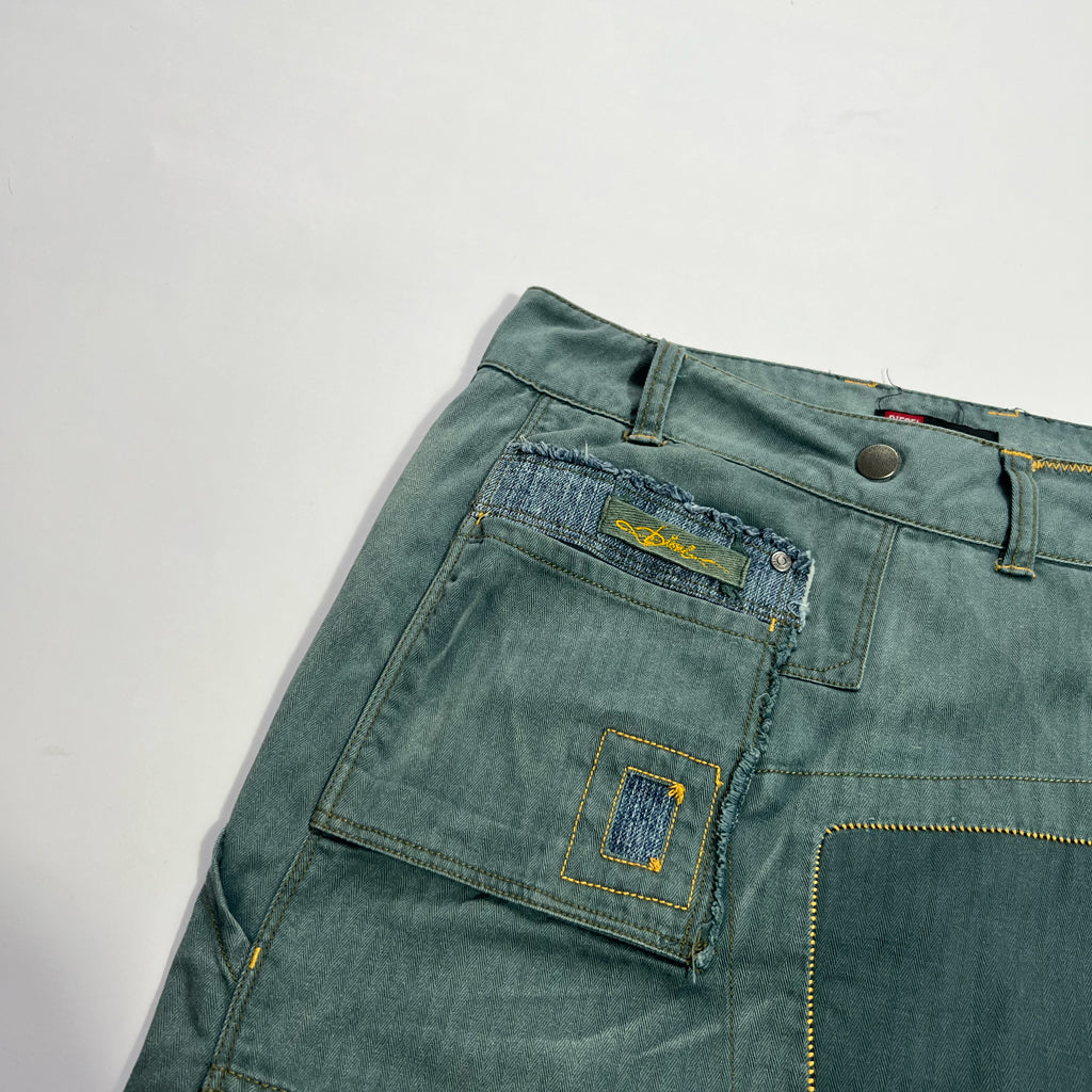 00's Diesel Knee Length Wrap Skirt with Embroidered detailing in Blue - W30