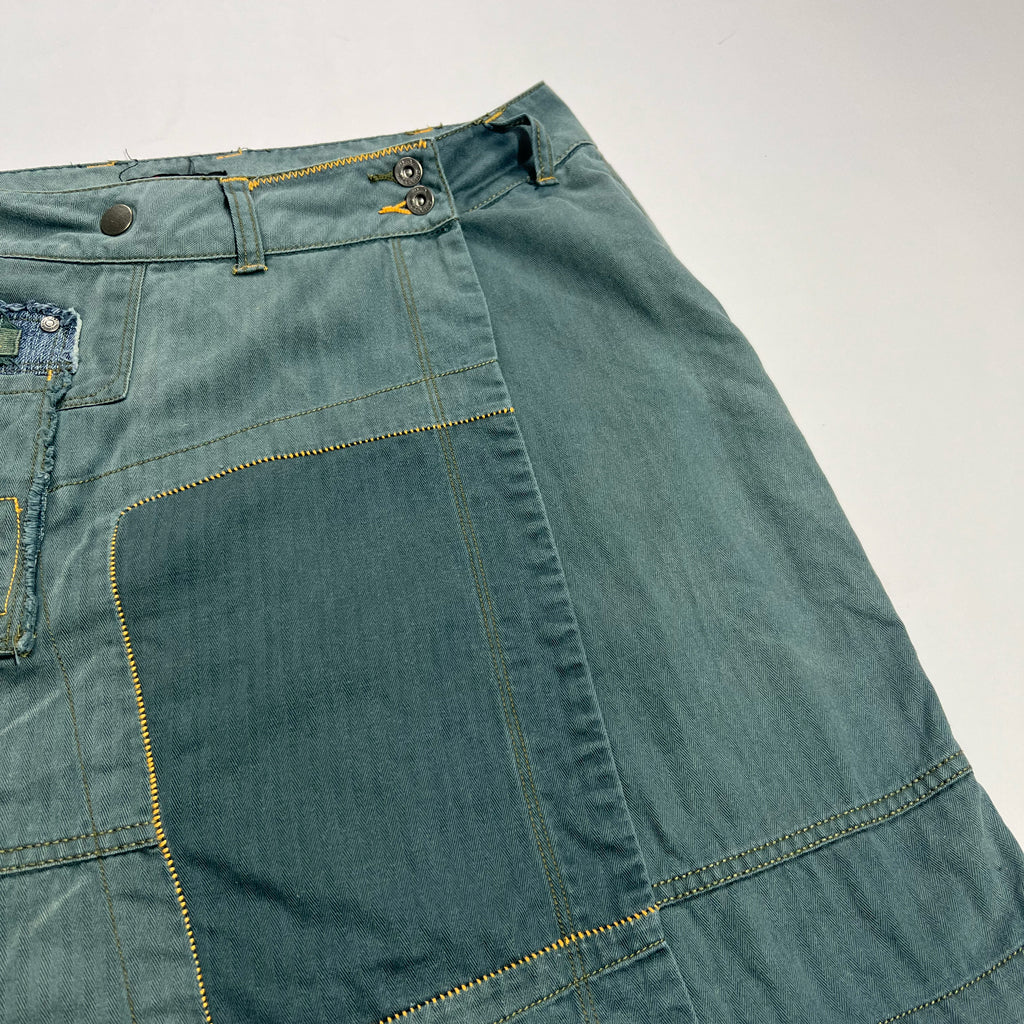 00's Diesel Knee Length Wrap Skirt with Embroidered detailing in Blue - W30