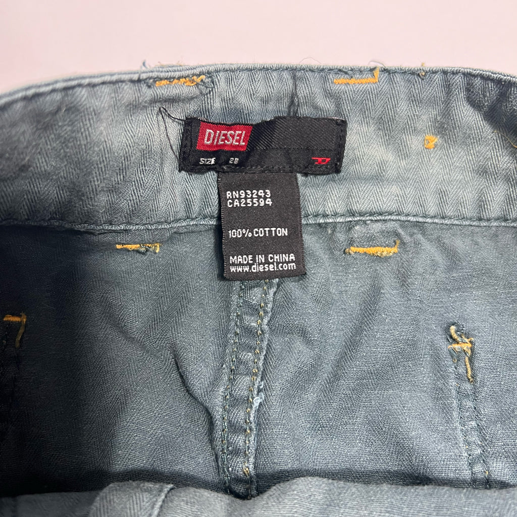 00's Diesel Knee Length Wrap Skirt with Embroidered detailing in Blue - W30