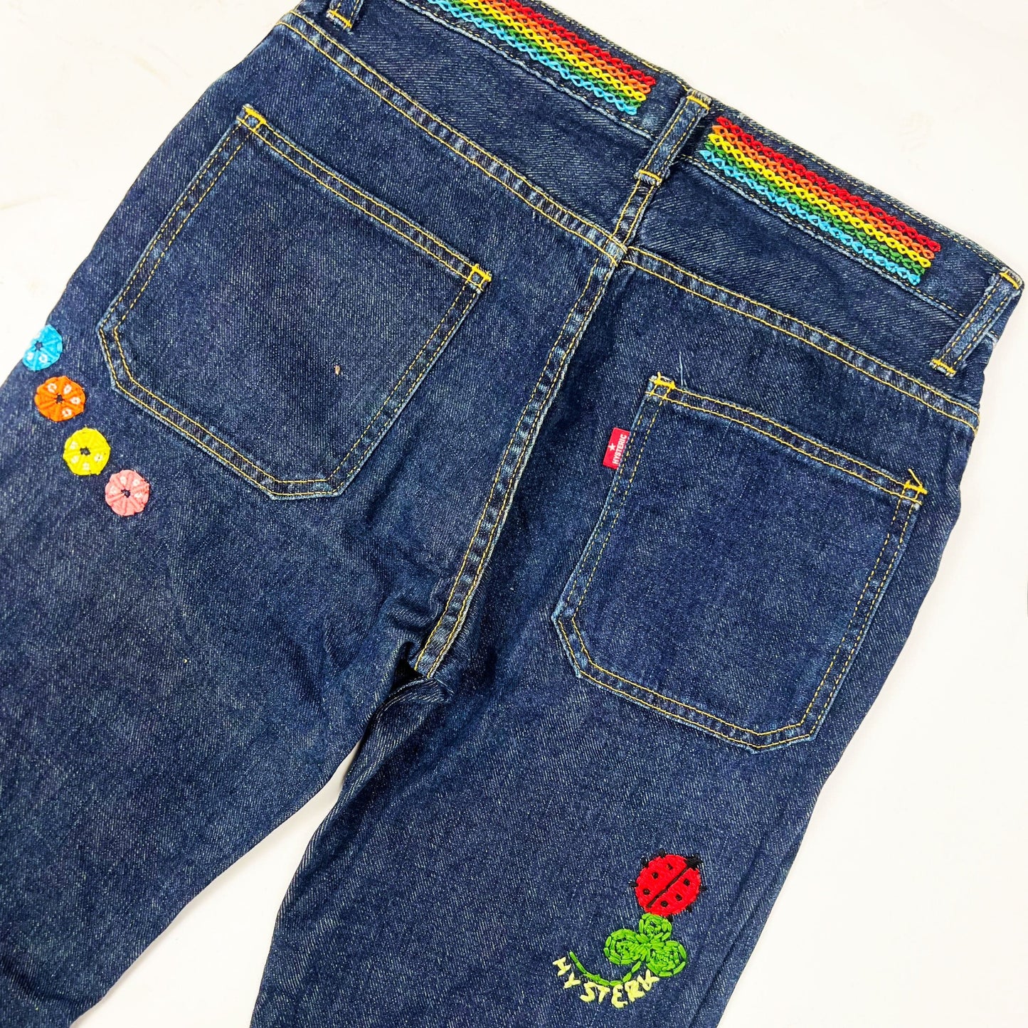 90's Hysteric Glamour Embroidered Jeans with Flowers and Ladybug - w29"