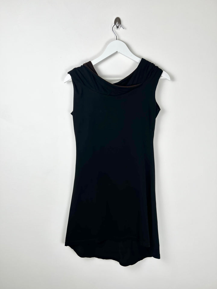 00's Sleeveless Mini Dress with Draped Cowlneck Hood - S