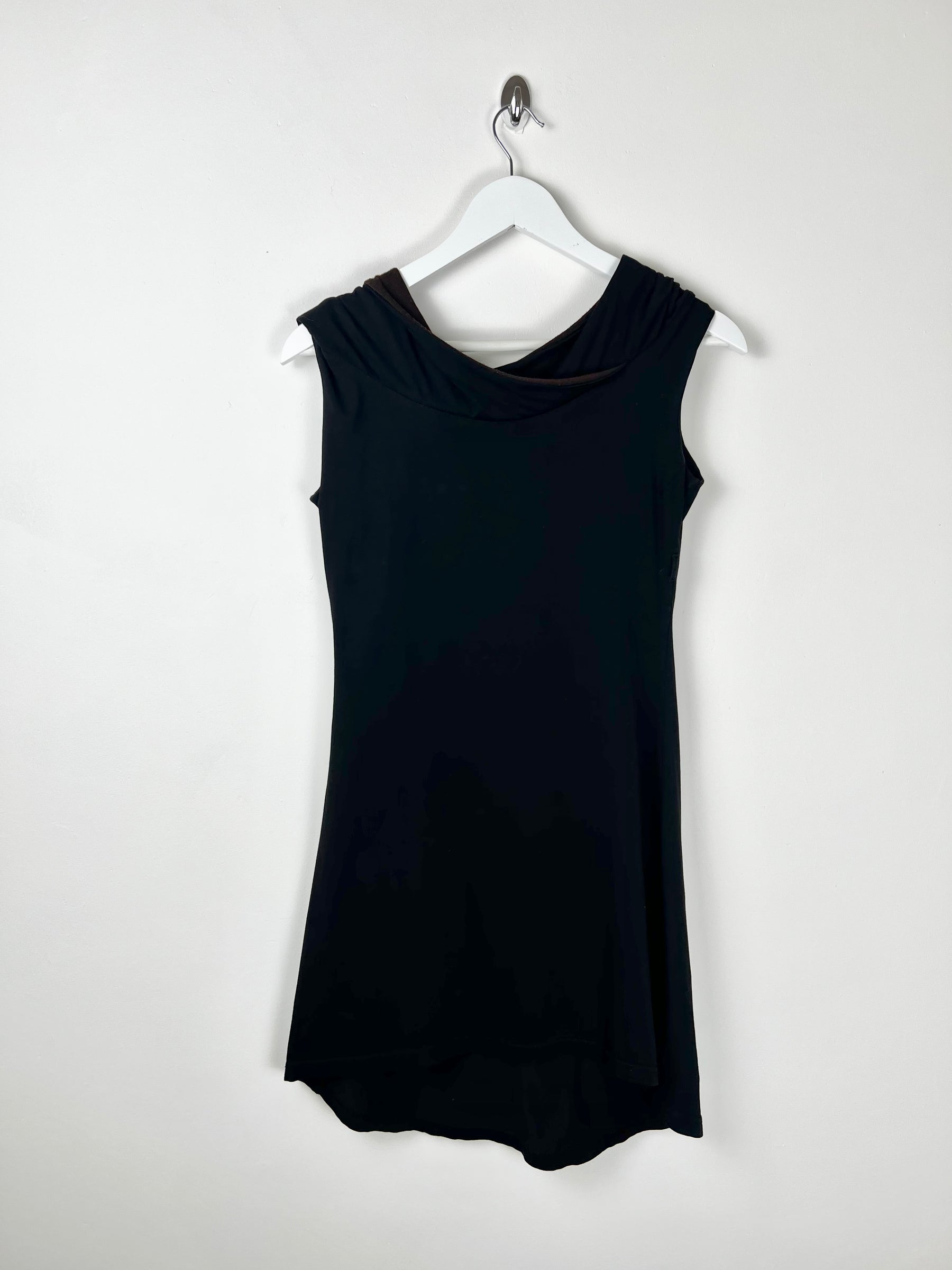 00's Sleeveless Mini Dress with Draped Cowlneck Hood - S