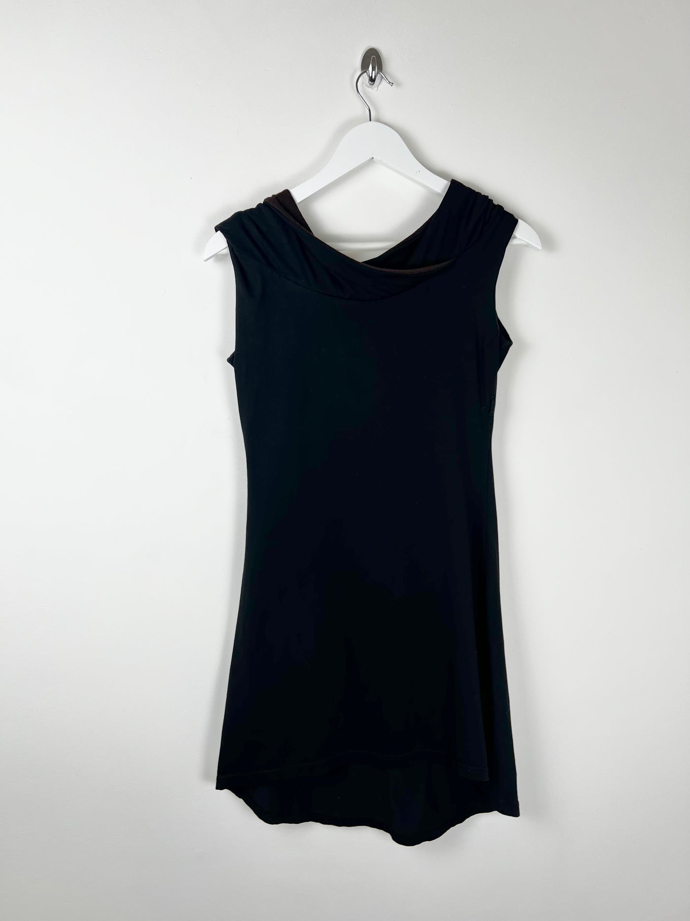 00's Sleeveless Mini Dress with Draped Cowlneck Hood - S