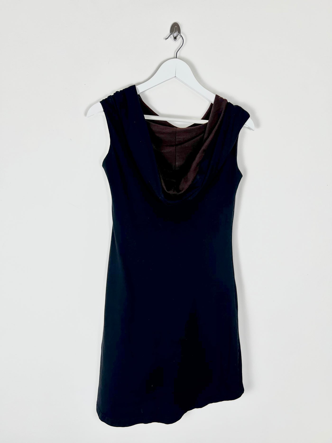 00's Sleeveless Mini Dress with Draped Cowlneck Hood - S