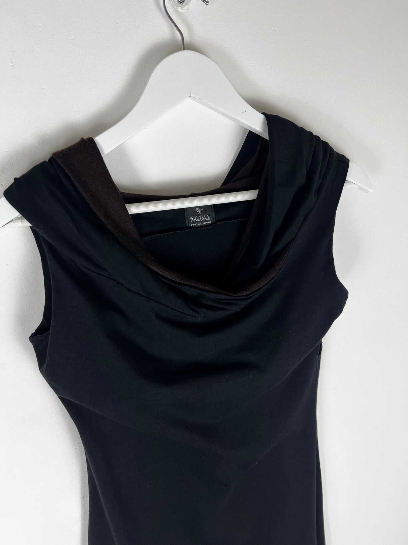 00's Sleeveless Mini Dress with Draped Cowlneck Hood - S