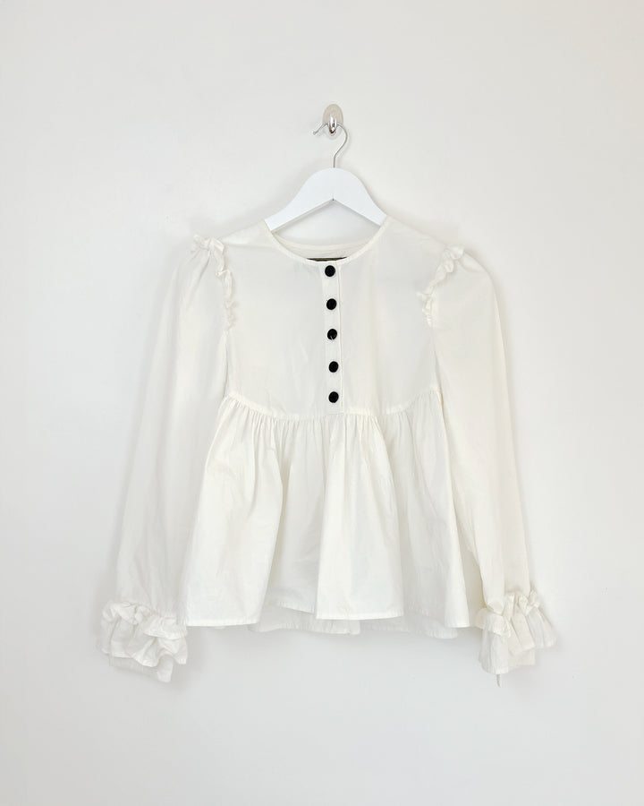 Cotton Boho Blouse with Frill Shoulder & Cuffs - XS