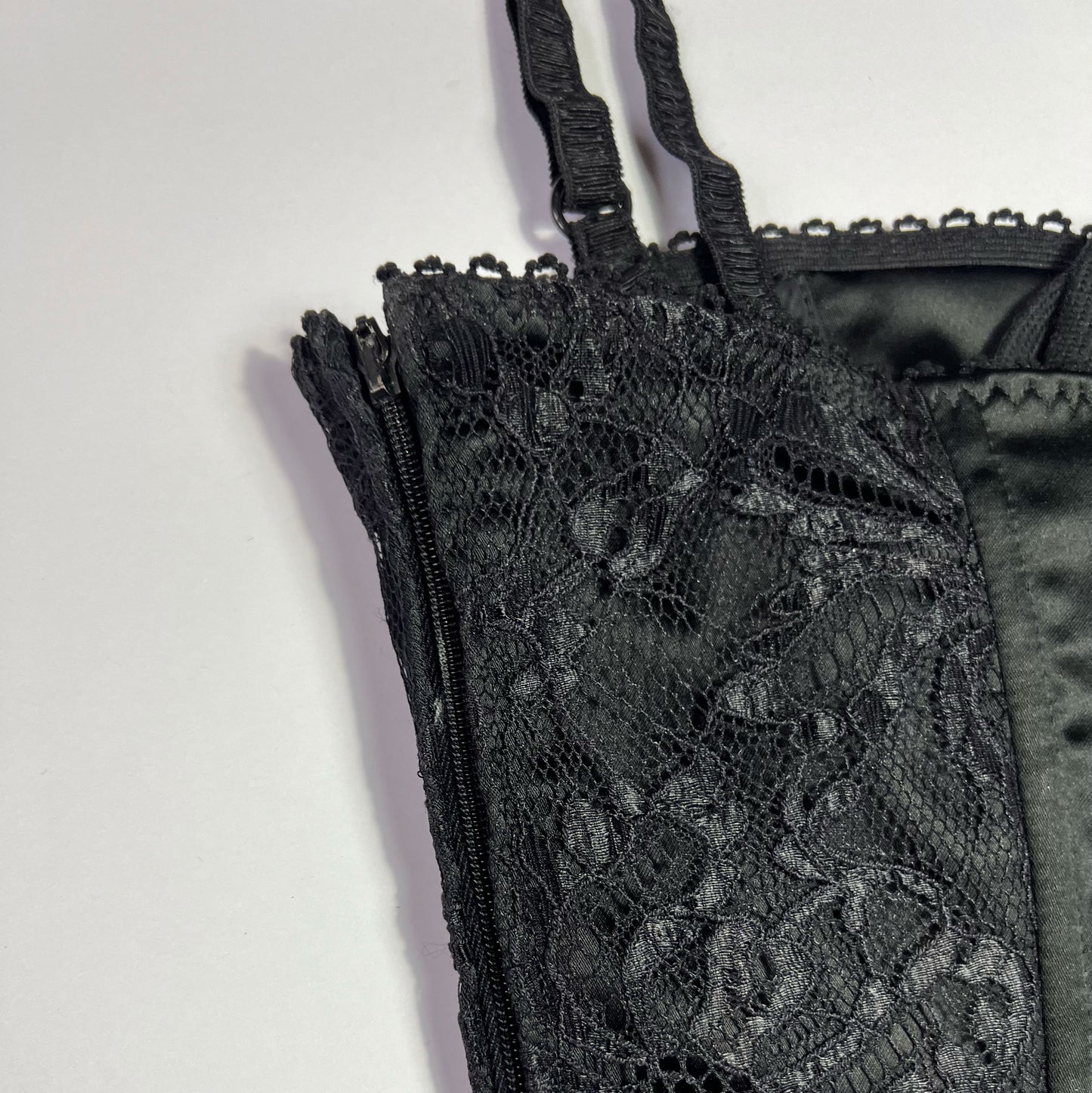 90's Dolce & Gabbana Lace Up Corset in Black Satin & Lace - XS