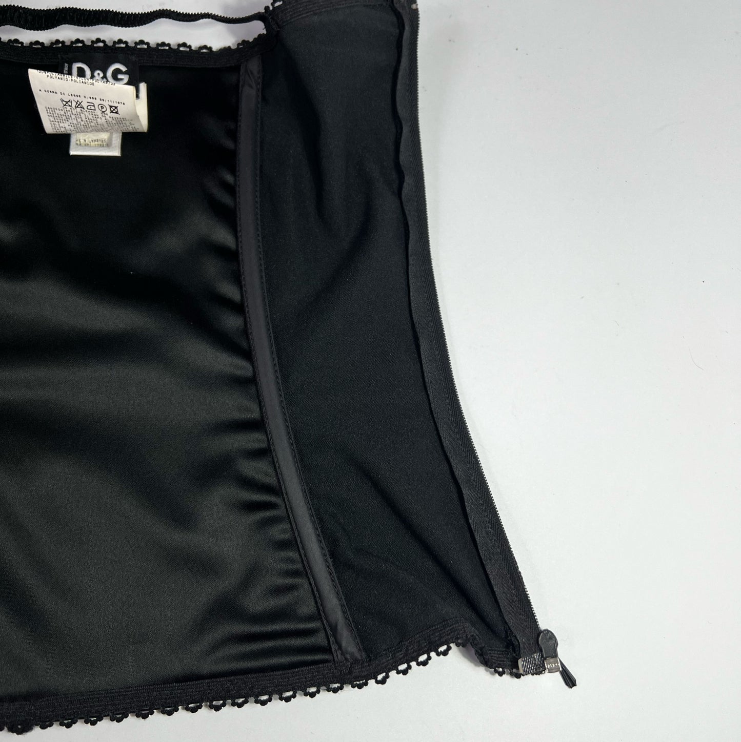 90's Dolce & Gabbana Lace Up Corset in Black Satin & Lace - XS