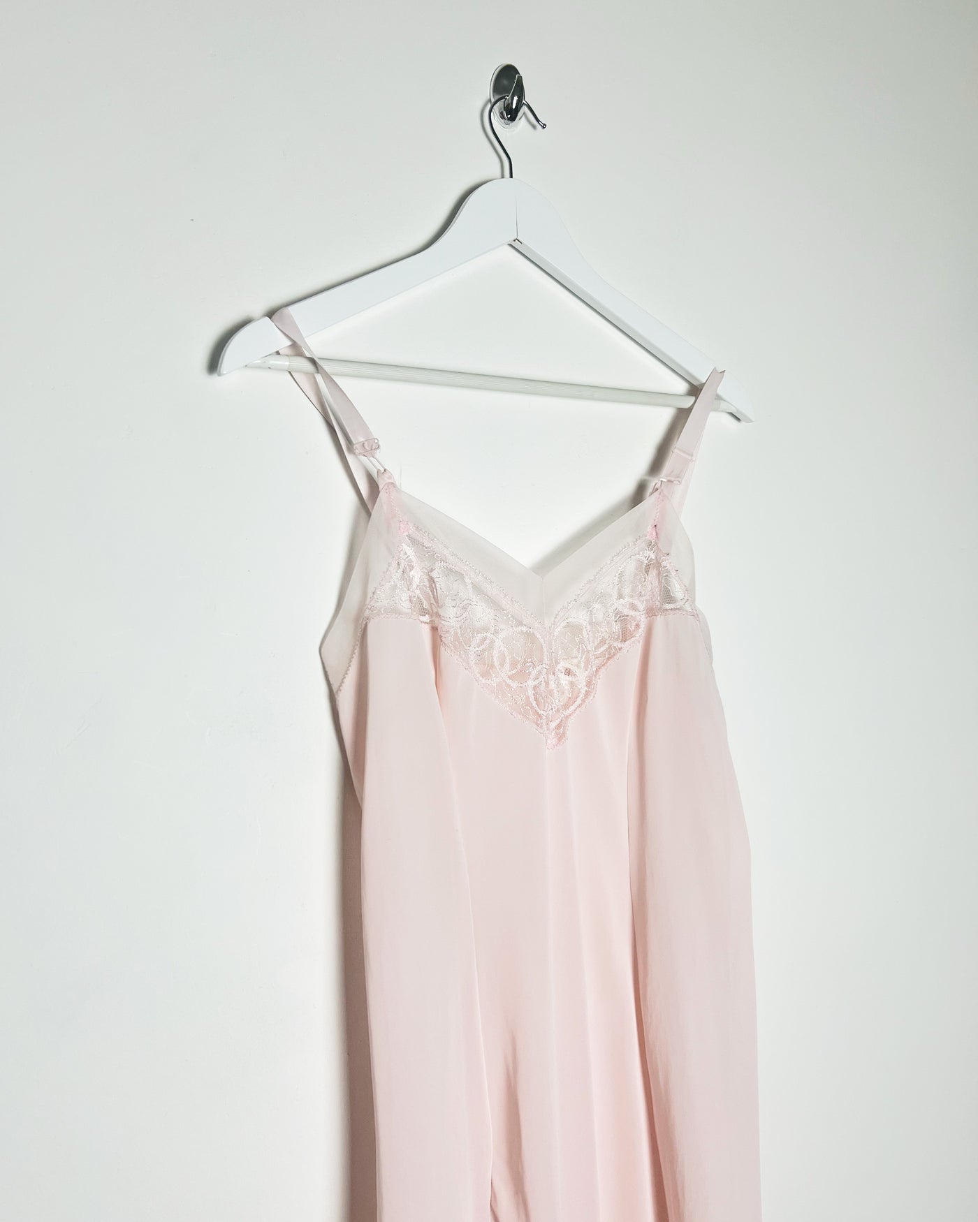 80's Slip Dress with Coordinated Sheer Lace Trim in Pink - S/M