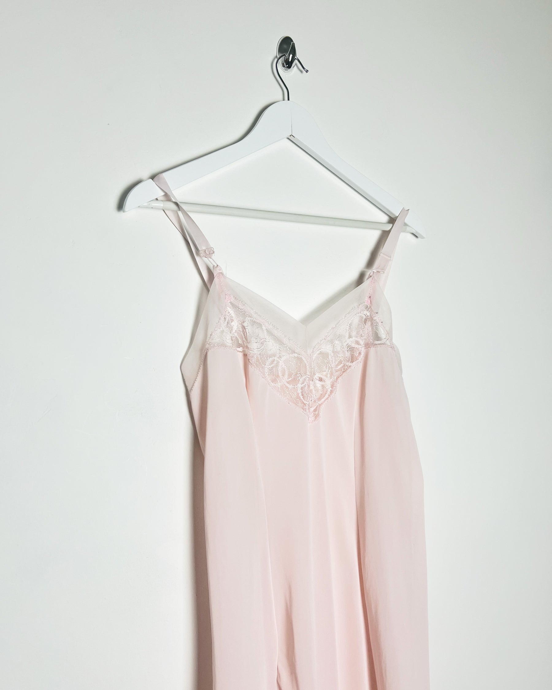 80's Slip Dress with Coordinated Sheer Lace Trim in Pink - S/M