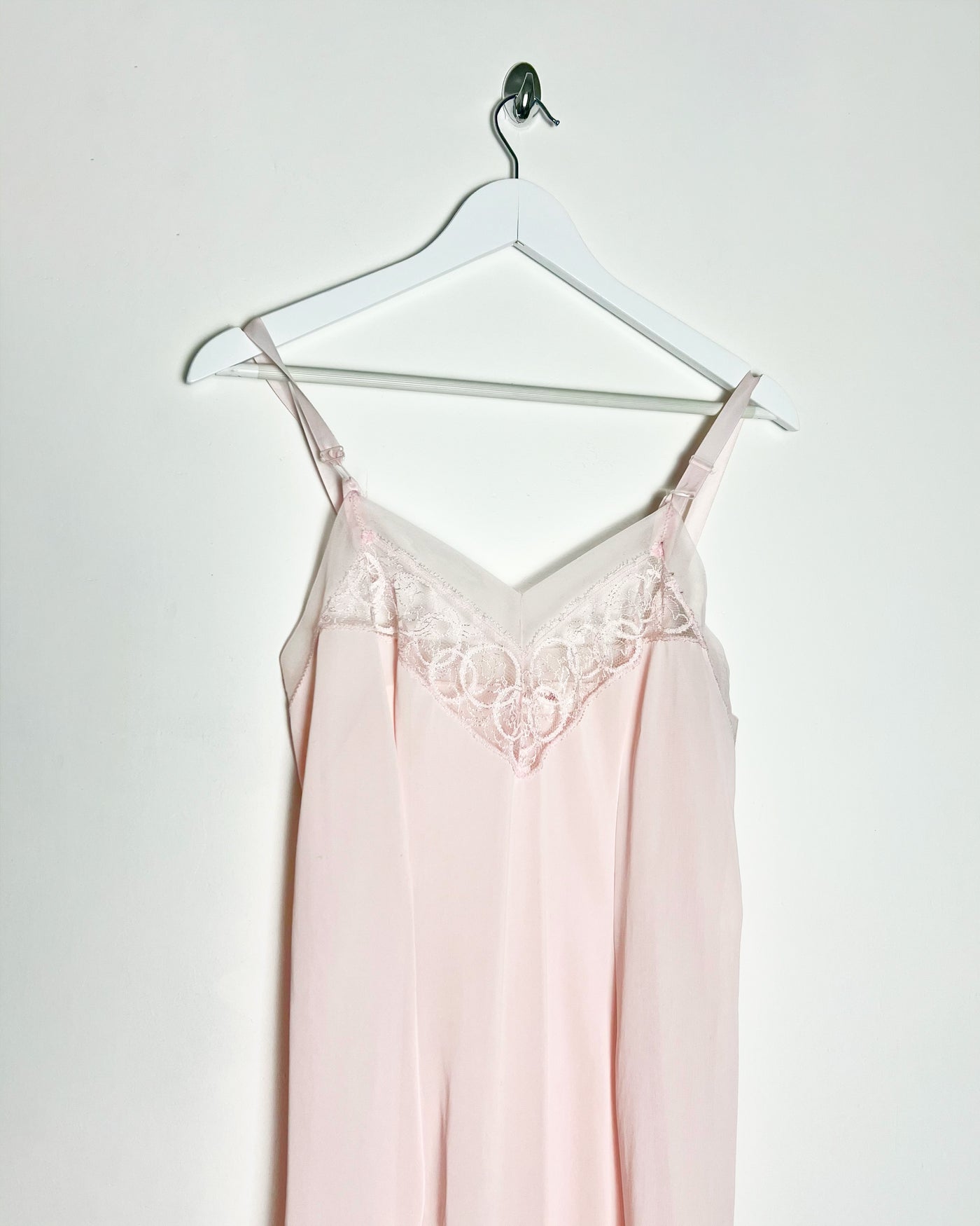 80's Slip Dress with Coordinated Sheer Lace Trim in Pink - S/M