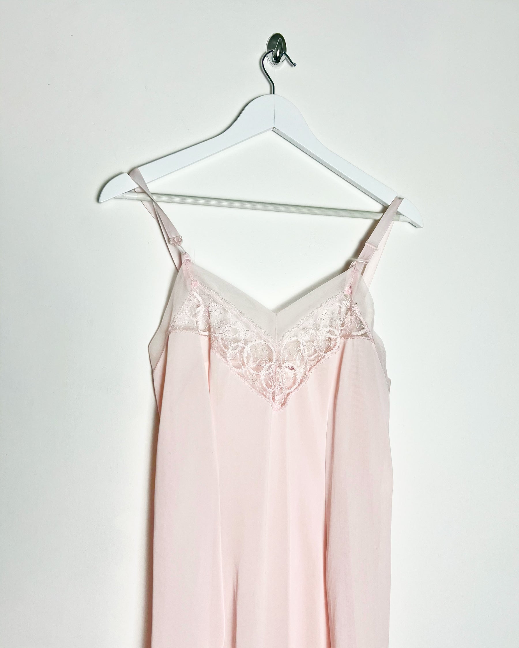 80's Slip Dress with Coordinated Sheer Lace Trim in Pink - S/M