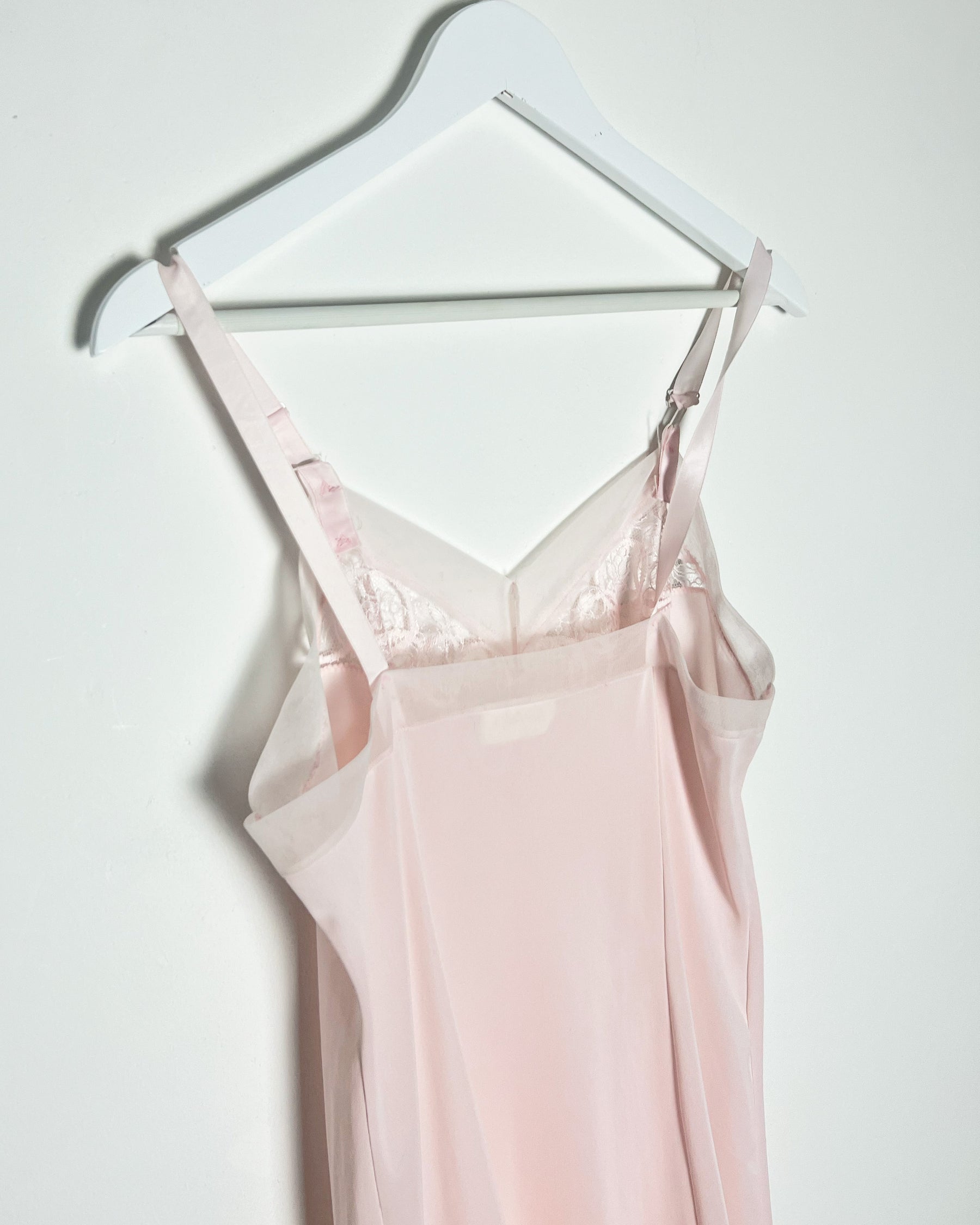 80's Slip Dress with Coordinated Sheer Lace Trim in Pink - S/M