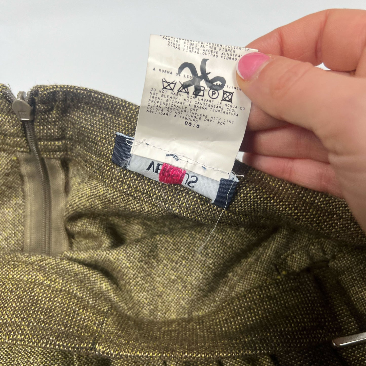 00's Versus Versace Wool Pleated Mini Skirt in Khaki - w30"