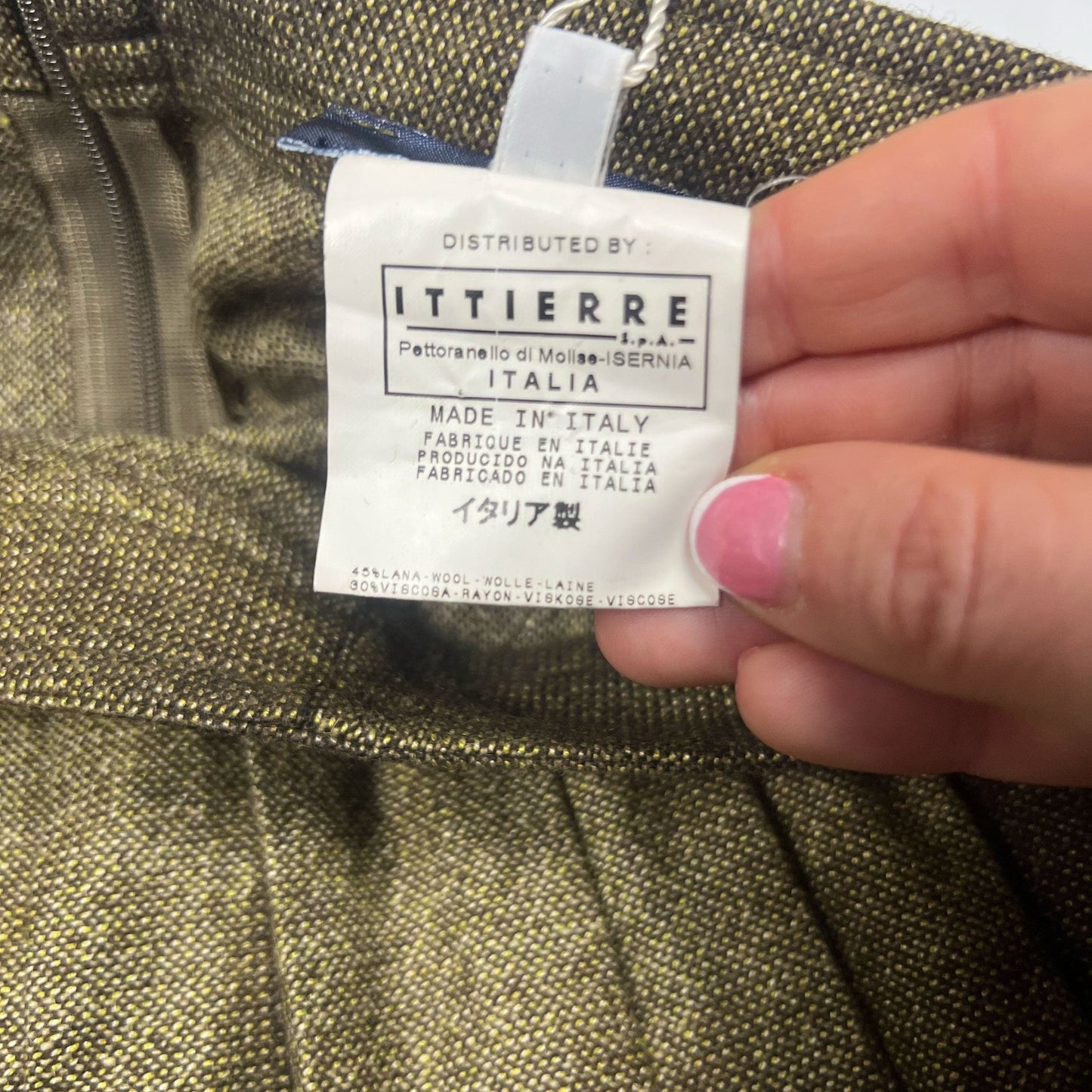 00's Versus Versace Wool Pleated Mini Skirt in Khaki - w30"