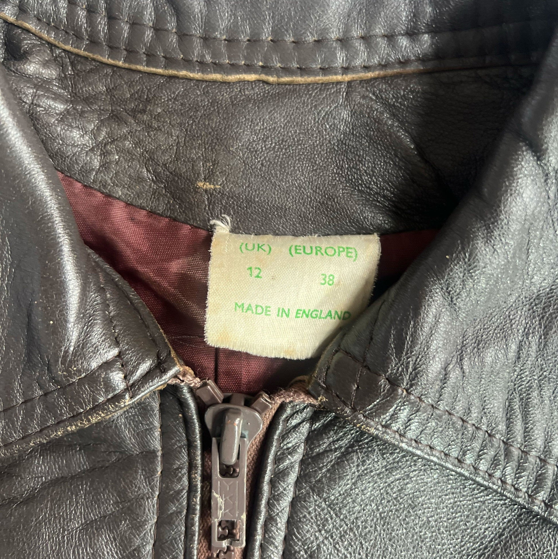 70's Fitted Leather Jacket with Peplum Hem in Brown - UK 10 