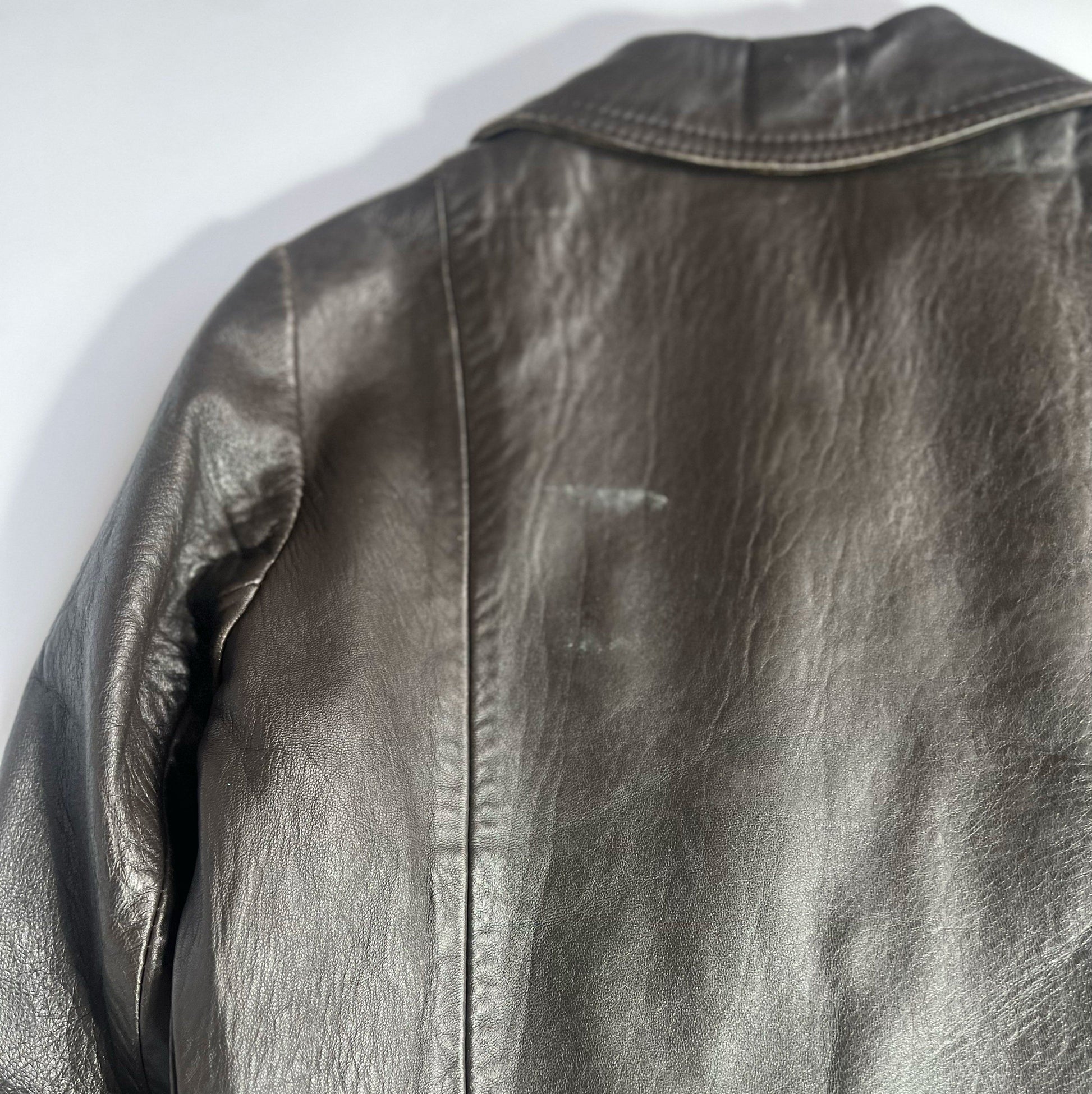 70's Fitted Leather Jacket with Peplum Hem in Brown - UK 10 