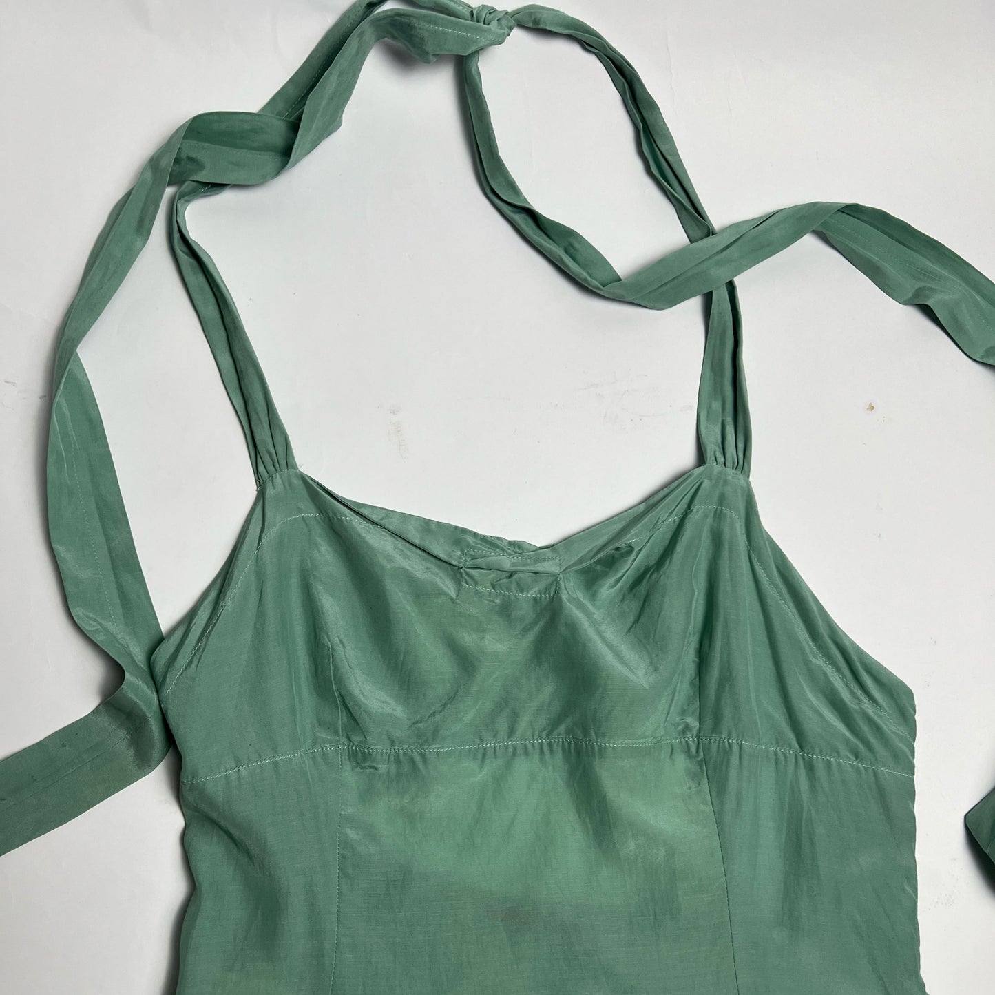 2007 Prada Silk Halterneck Pinafore Dress in Teal - M