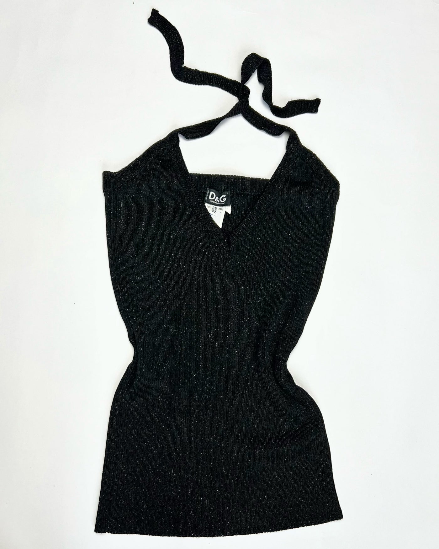 00's Dolce & Gabanna Halterneck Knit Top in Black with Silver Sheen - S