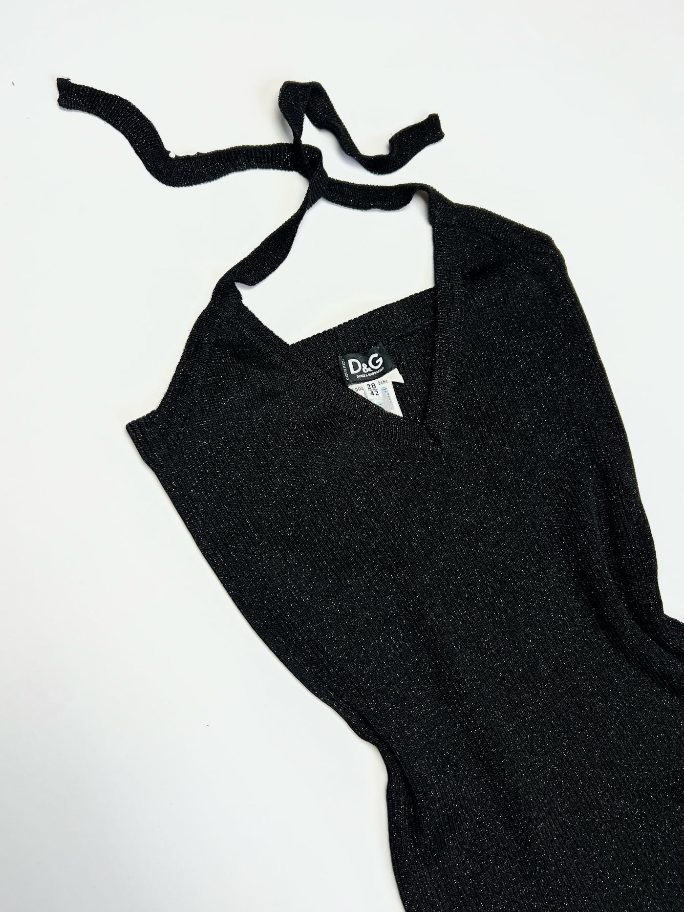 00's Dolce & Gabanna Halterneck Knit Top in Black with Silver Sheen - S