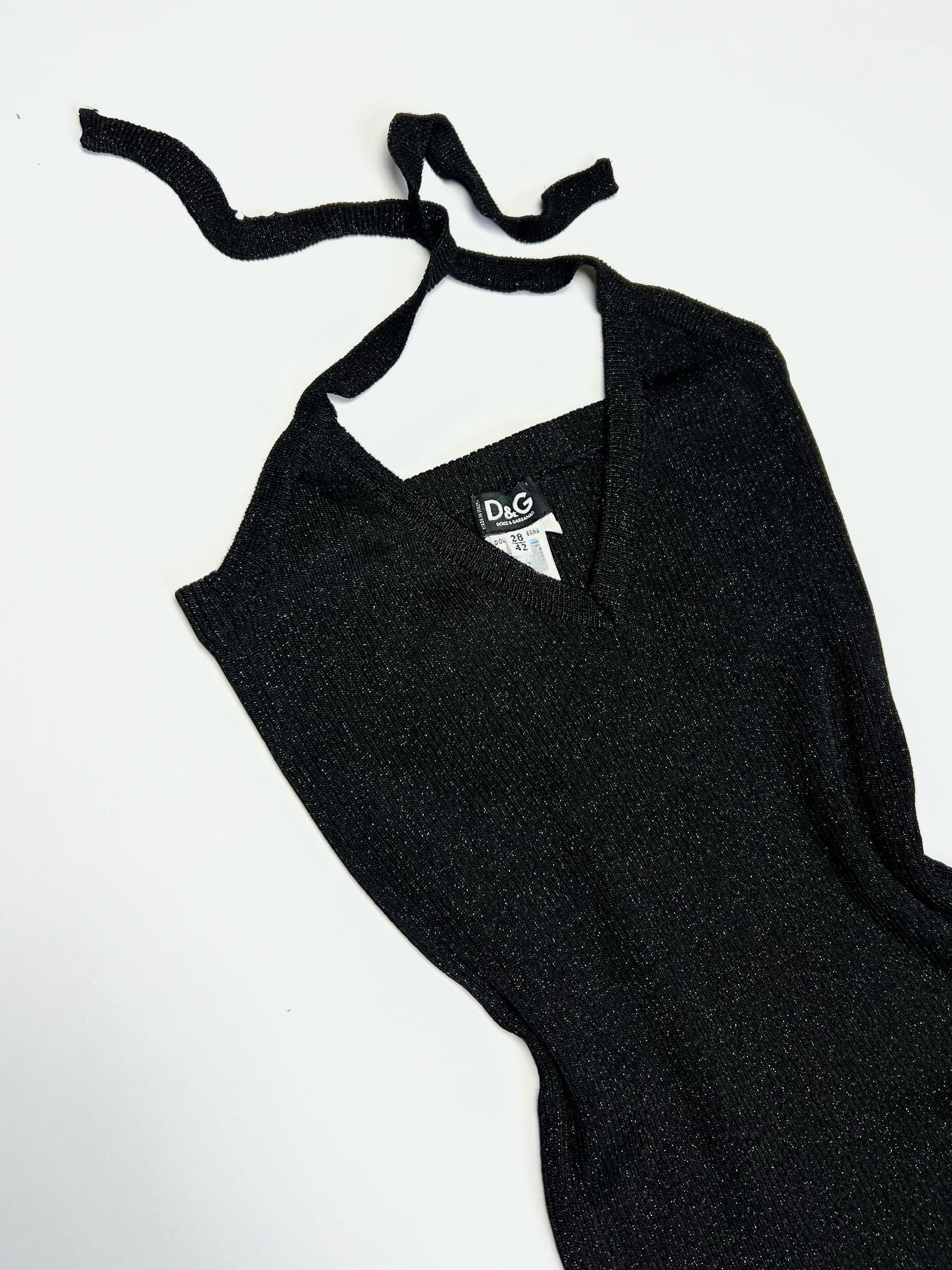 00's Dolce & Gabanna Halterneck Knit Top in Black with Silver Sheen - S