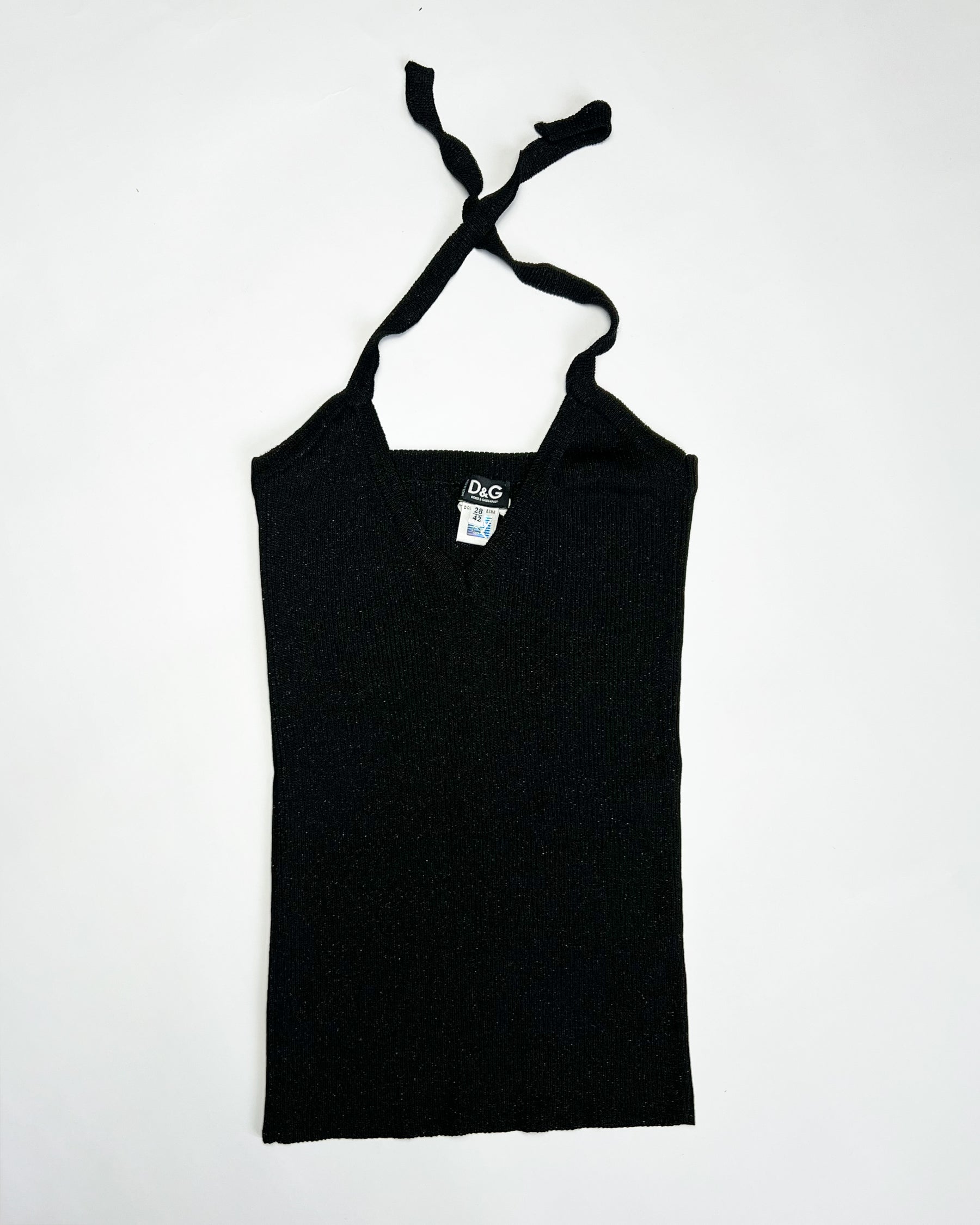00's Dolce & Gabanna Halterneck Knit Top in Black with Silver Sheen - S