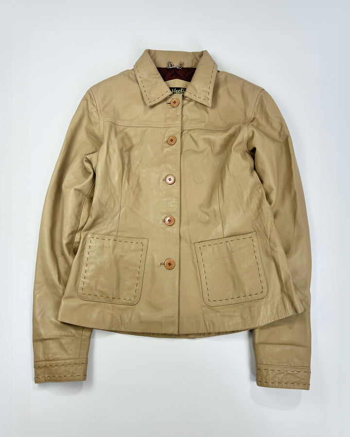 00's Leather Jacket Stitched detailing in Tan - L/XL