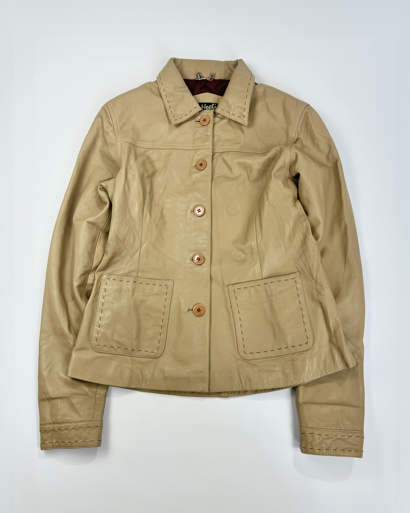 00's Leather Jacket Stitched detailing in Tan - L/XL