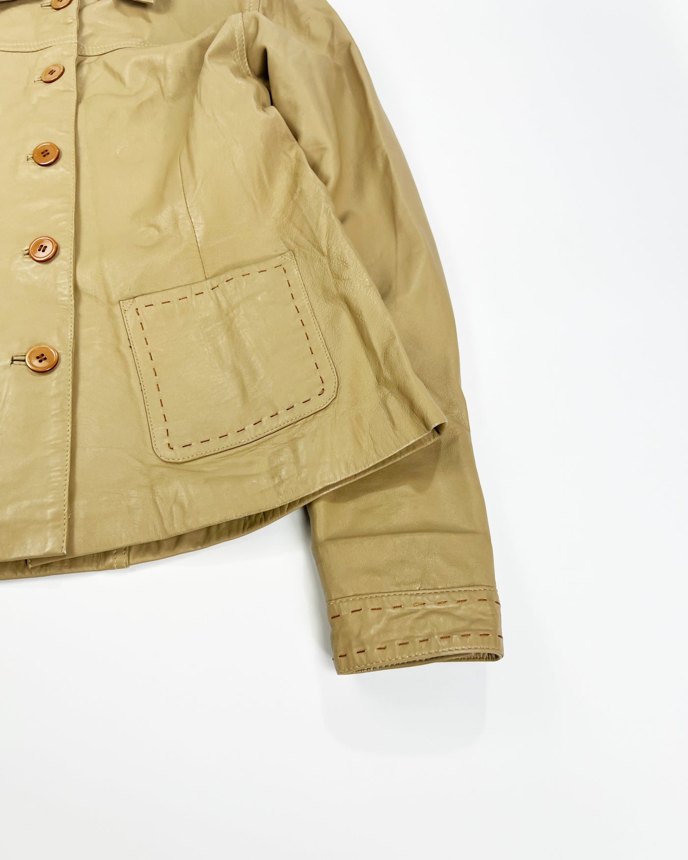 00's Leather Jacket Stitched detailing in Tan - L/XL