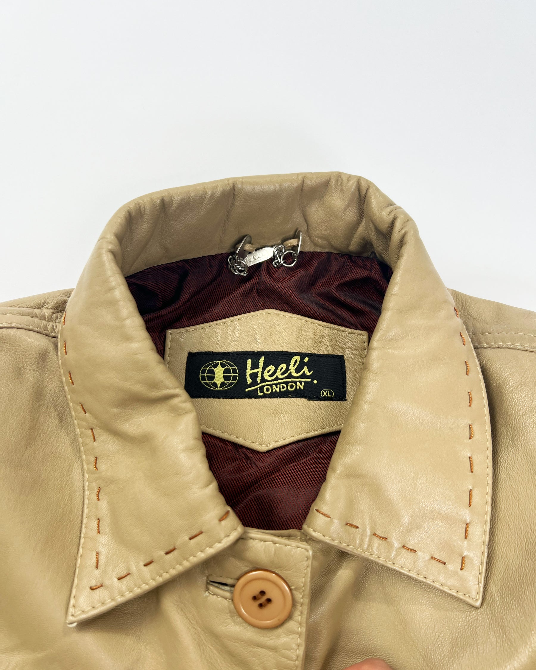 00's Leather Jacket Stitched detailing in Tan - L/XL