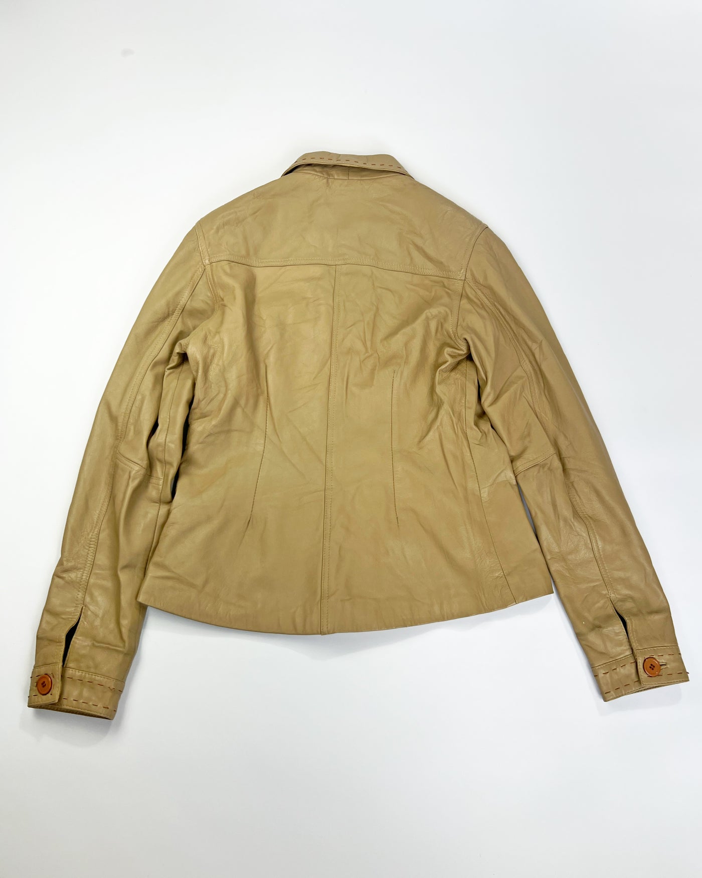 00's Leather Jacket Stitched detailing in Tan - L/XL