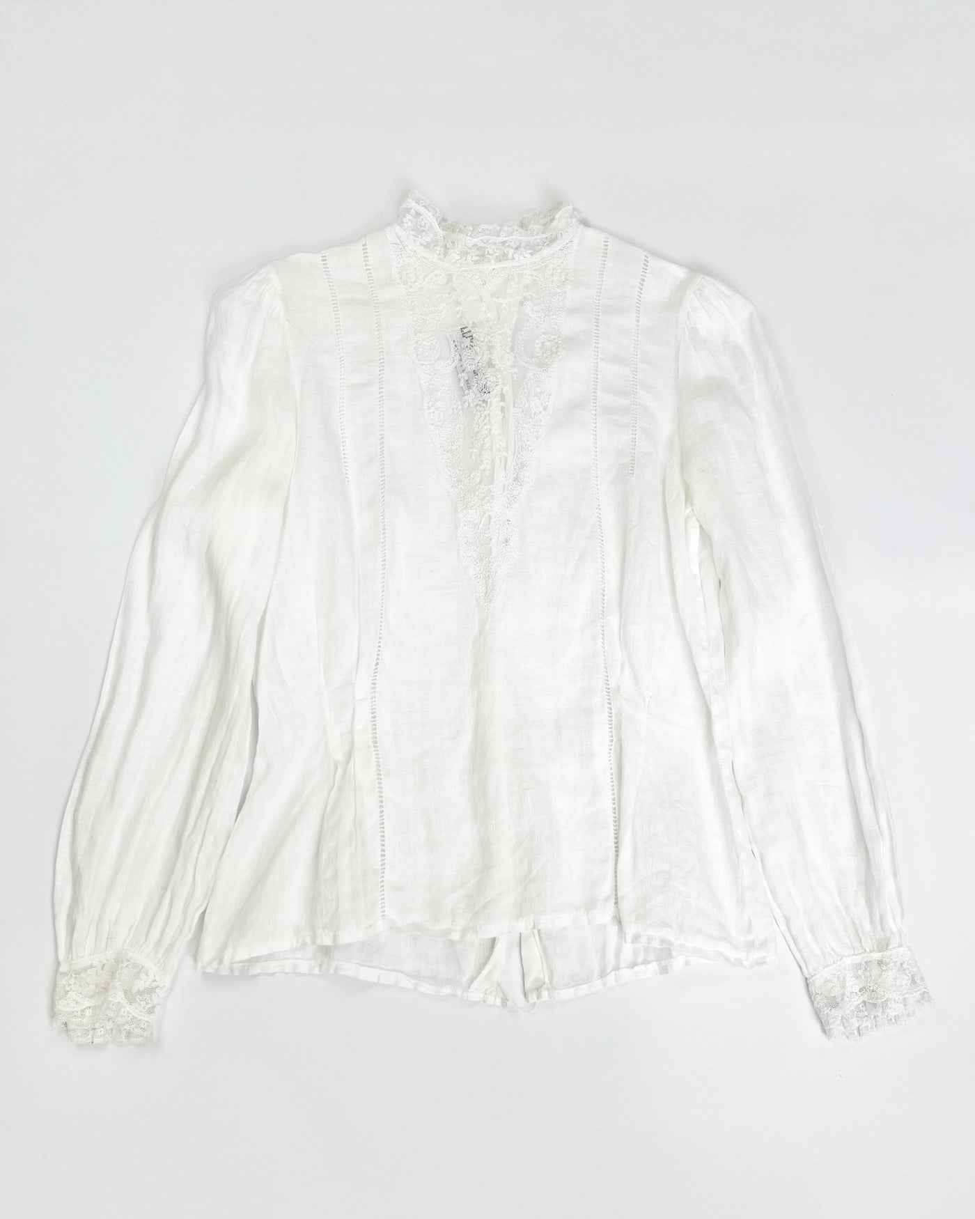 80's High Neck Blouse with Neckline & Pin Tuck Details - S