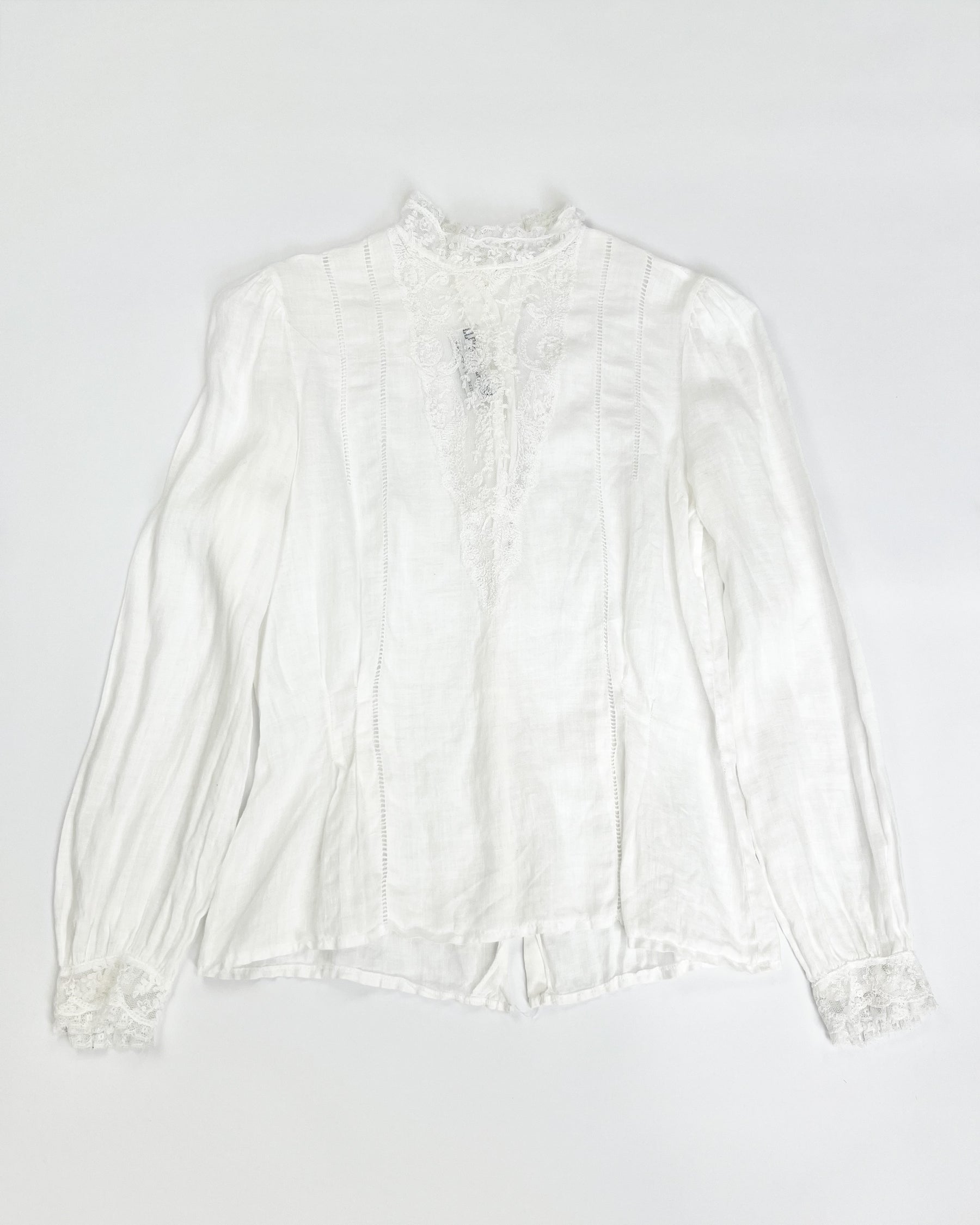 80's High Neck Blouse with Neckline & Pin Tuck Details - S