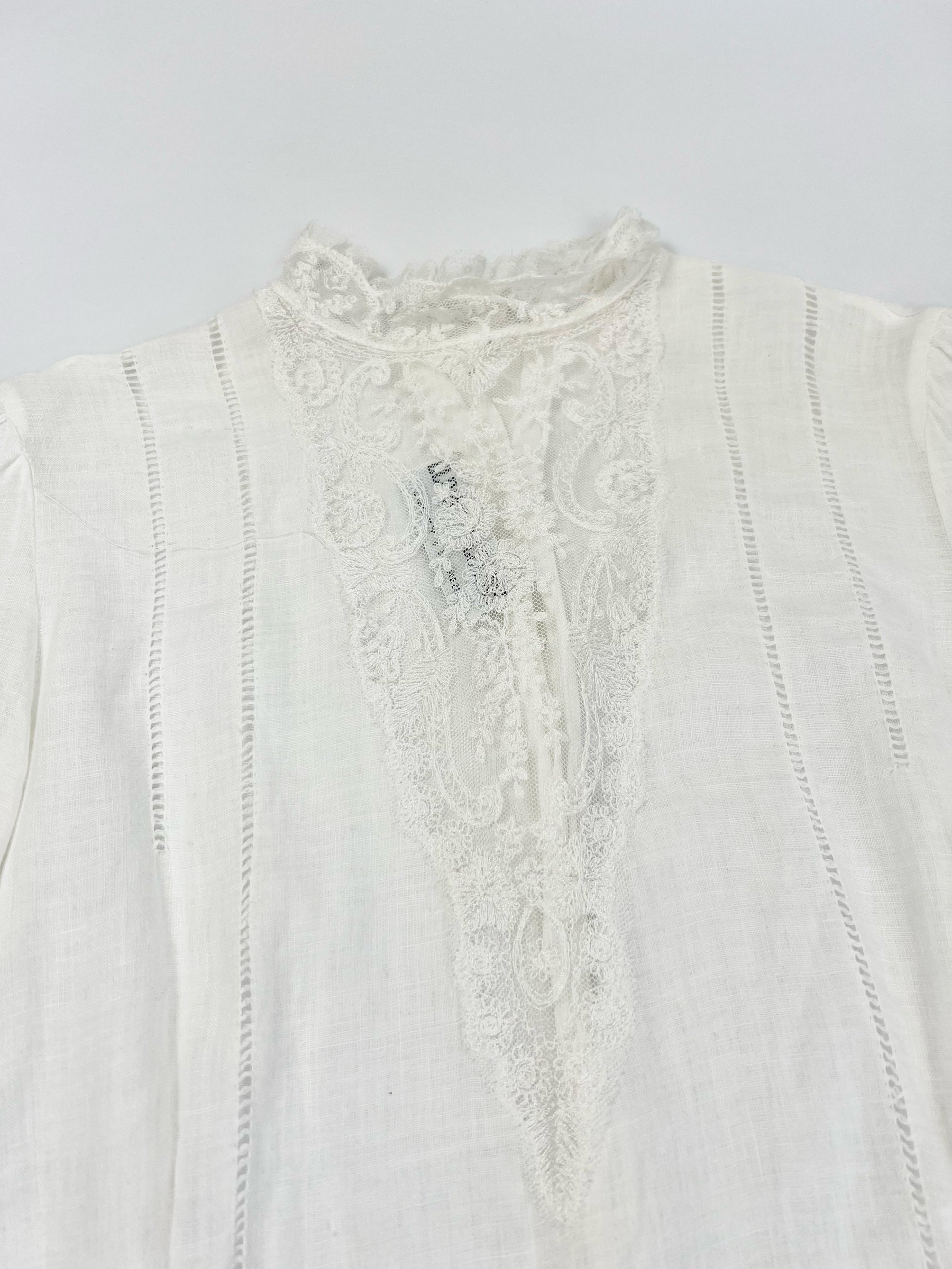 80's High Neck Blouse with Neckline & Pin Tuck Details - S