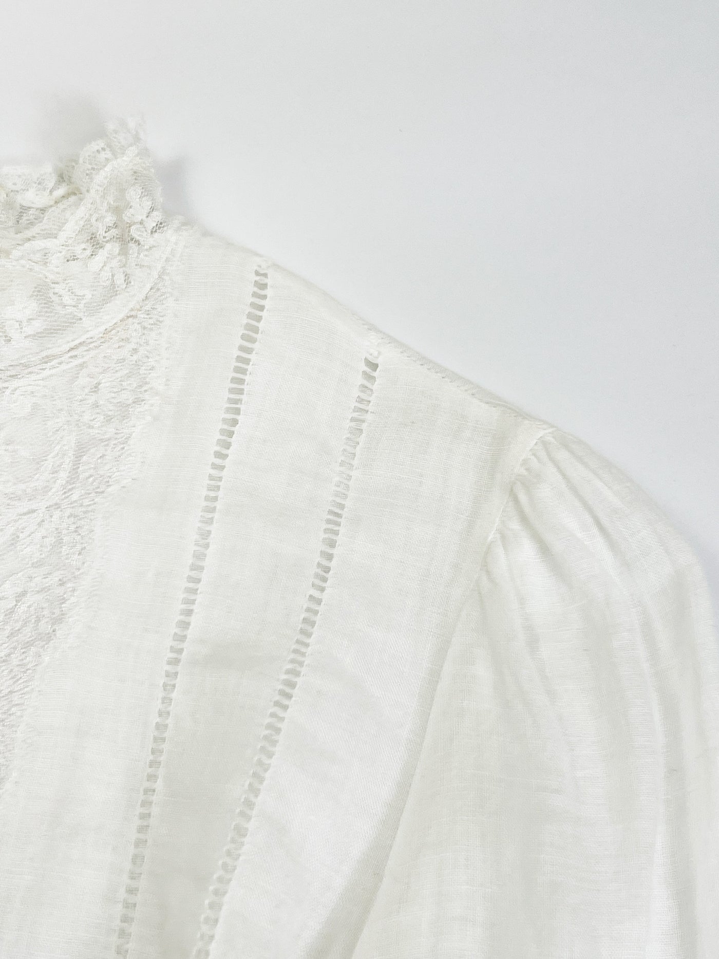 80's High Neck Blouse with Neckline & Pin Tuck Details - S