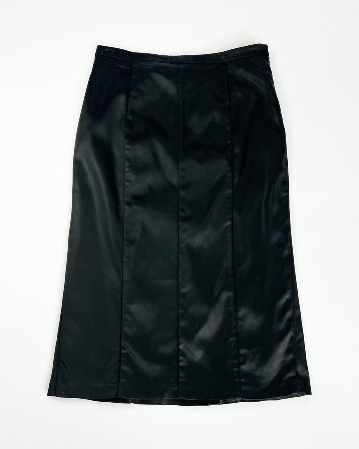 00's Satin Fishtail Pencil Skirt in Black - S