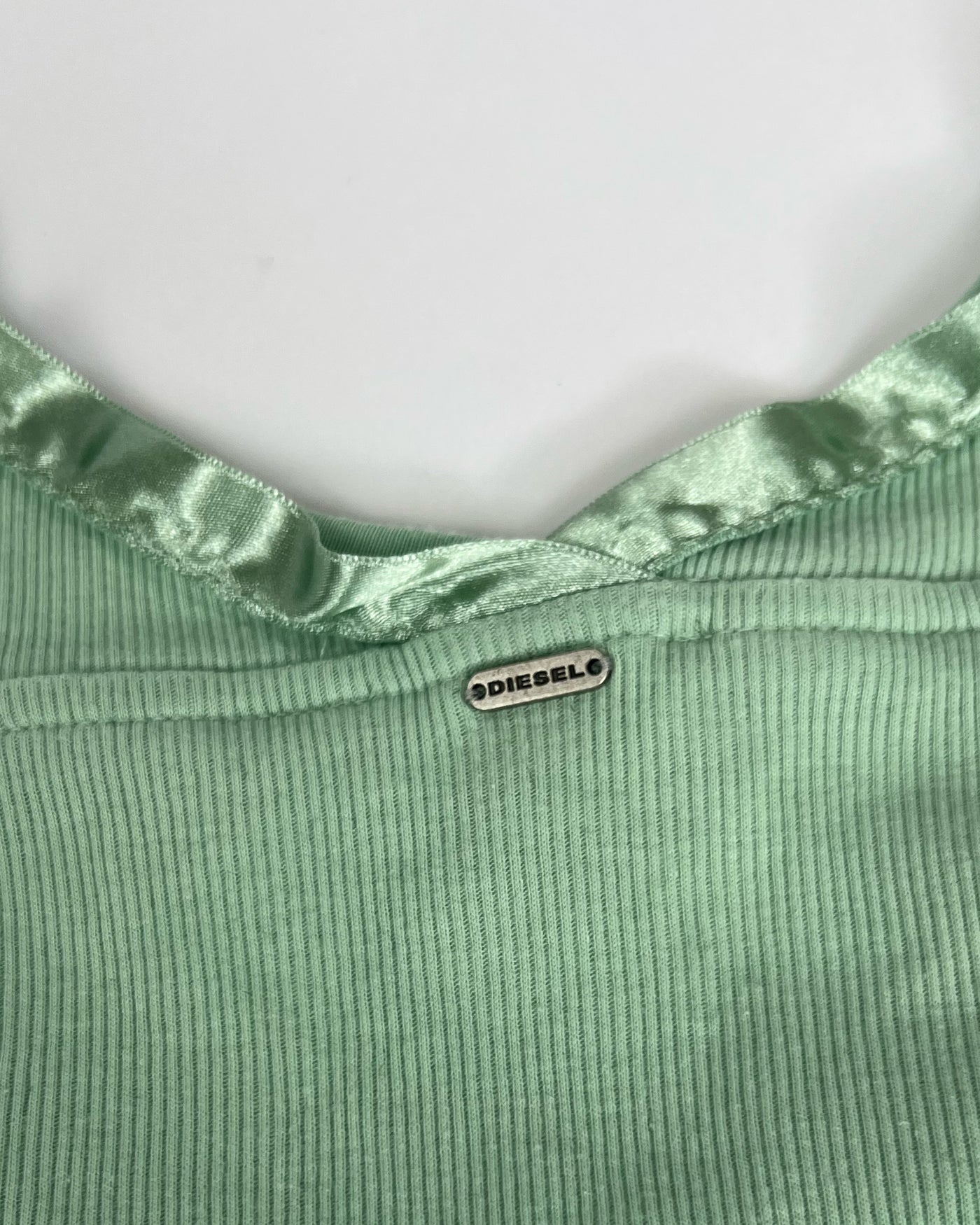 00's Deadstock Diesel Tank Top with Ribbon Trim Detail in Aqua - S