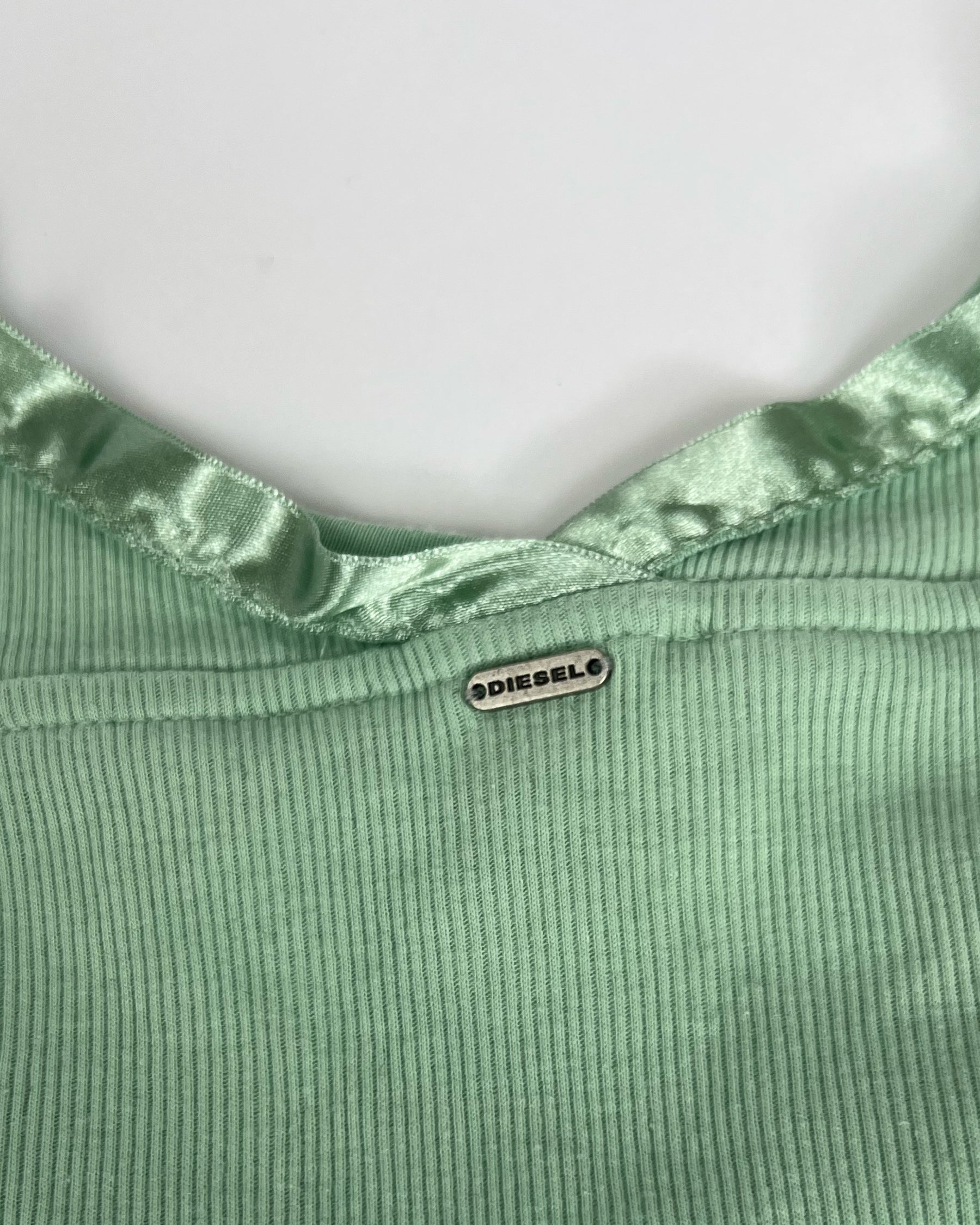 00's Deadstock Diesel Tank Top with Ribbon Trim Detail in Aqua - S