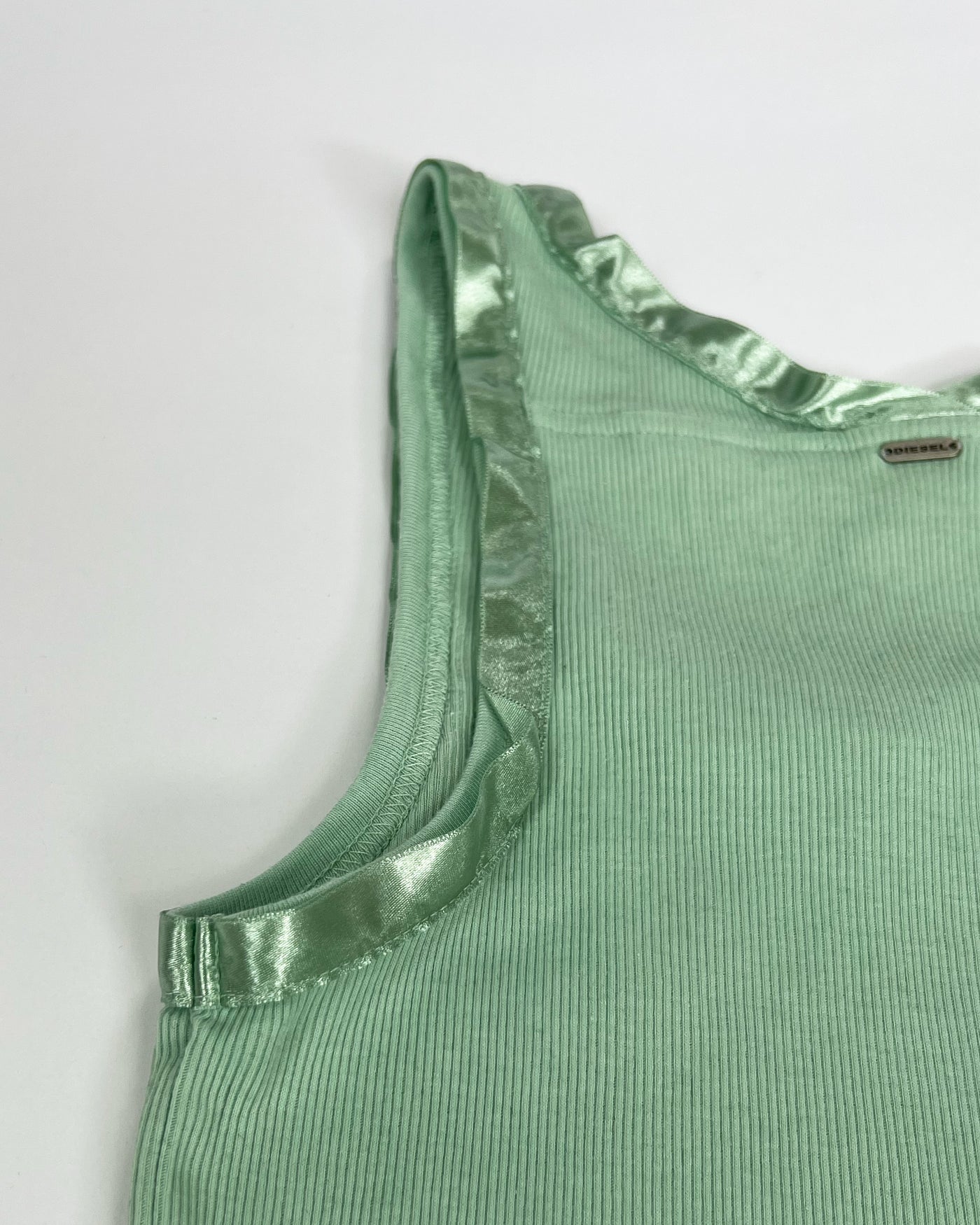 00's Deadstock Diesel Tank Top with Ribbon Trim Detail in Aqua - S