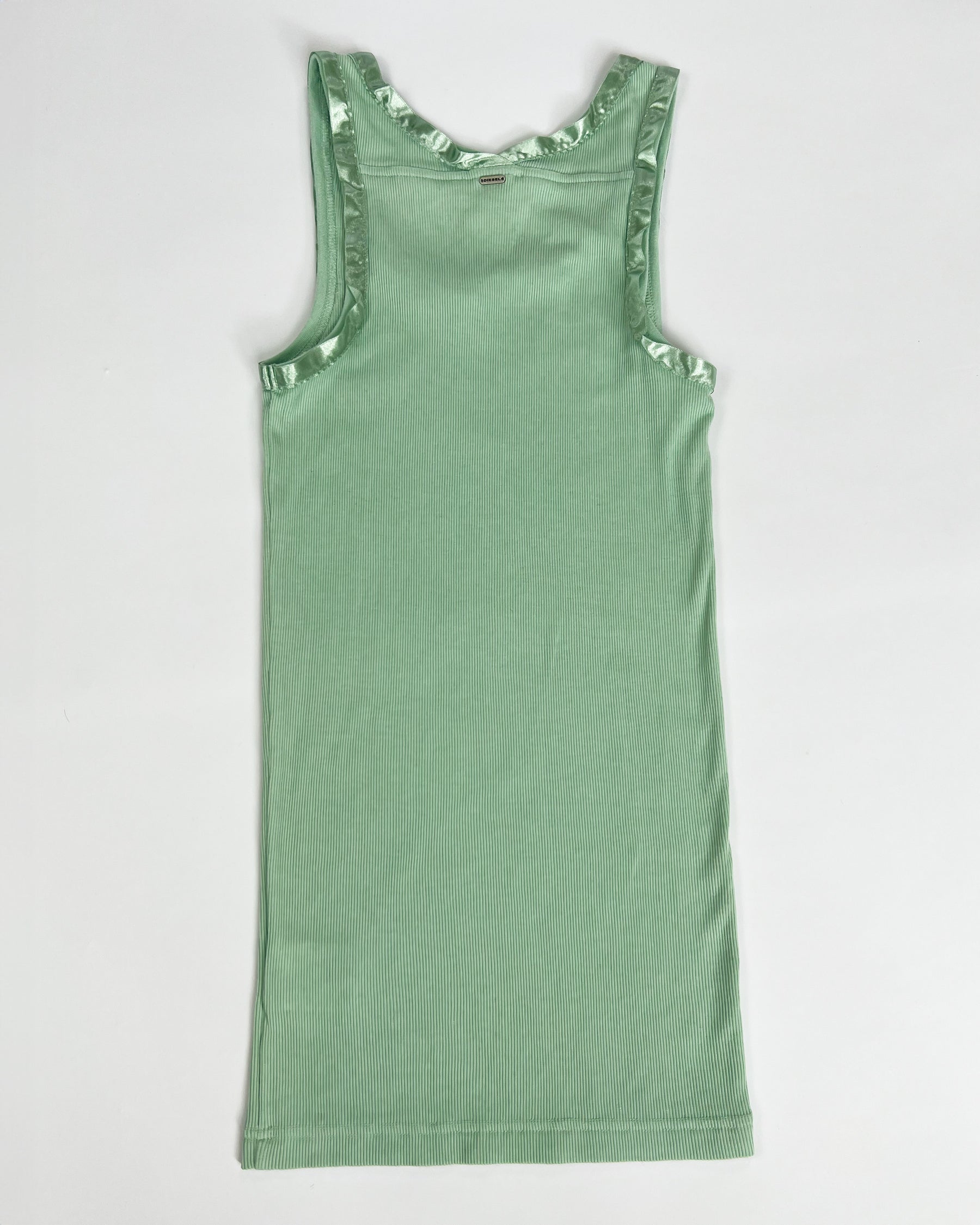 00's Deadstock Diesel Tank Top with Ribbon Trim Detail in Aqua - S