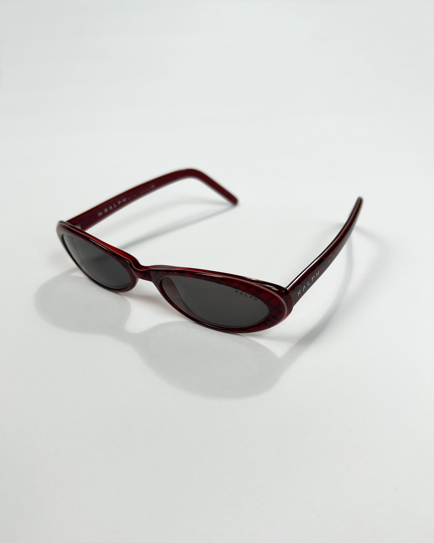 90's Ralph Lauren Slim Oval Sunglasses in Red Plaid