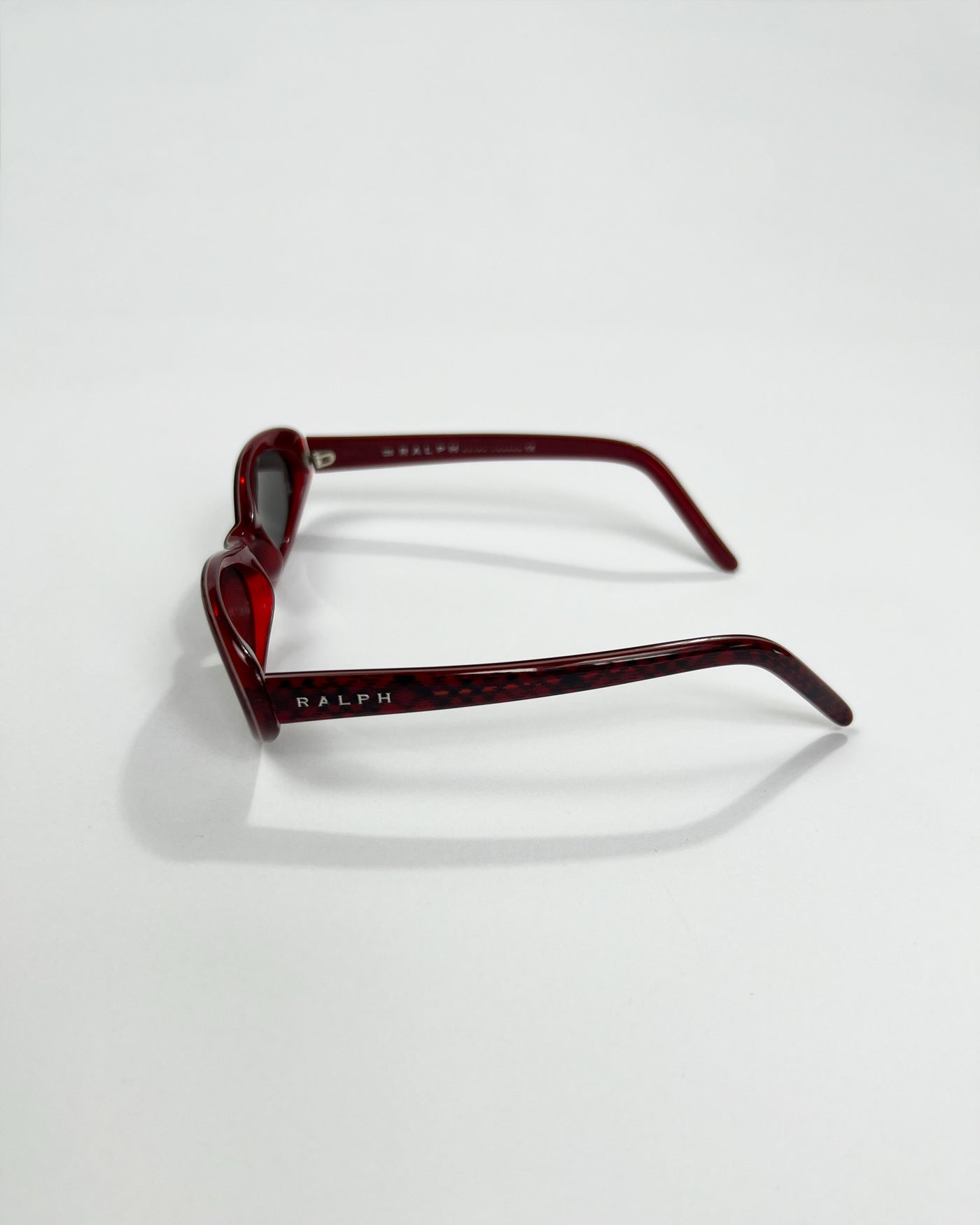 90's Ralph Lauren Slim Oval Sunglasses in Red Plaid