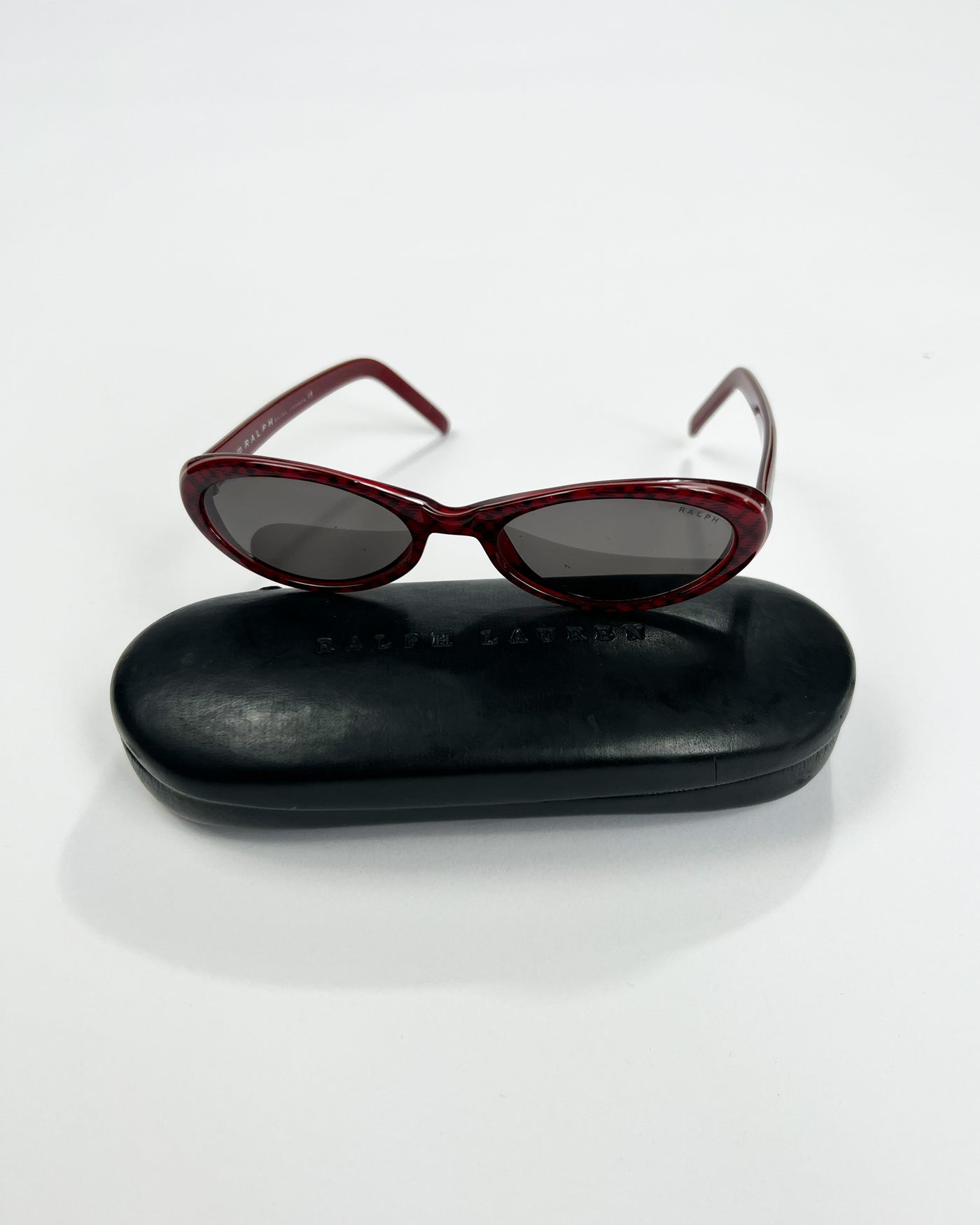 90's Ralph Lauren Slim Oval Sunglasses in Red Plaid