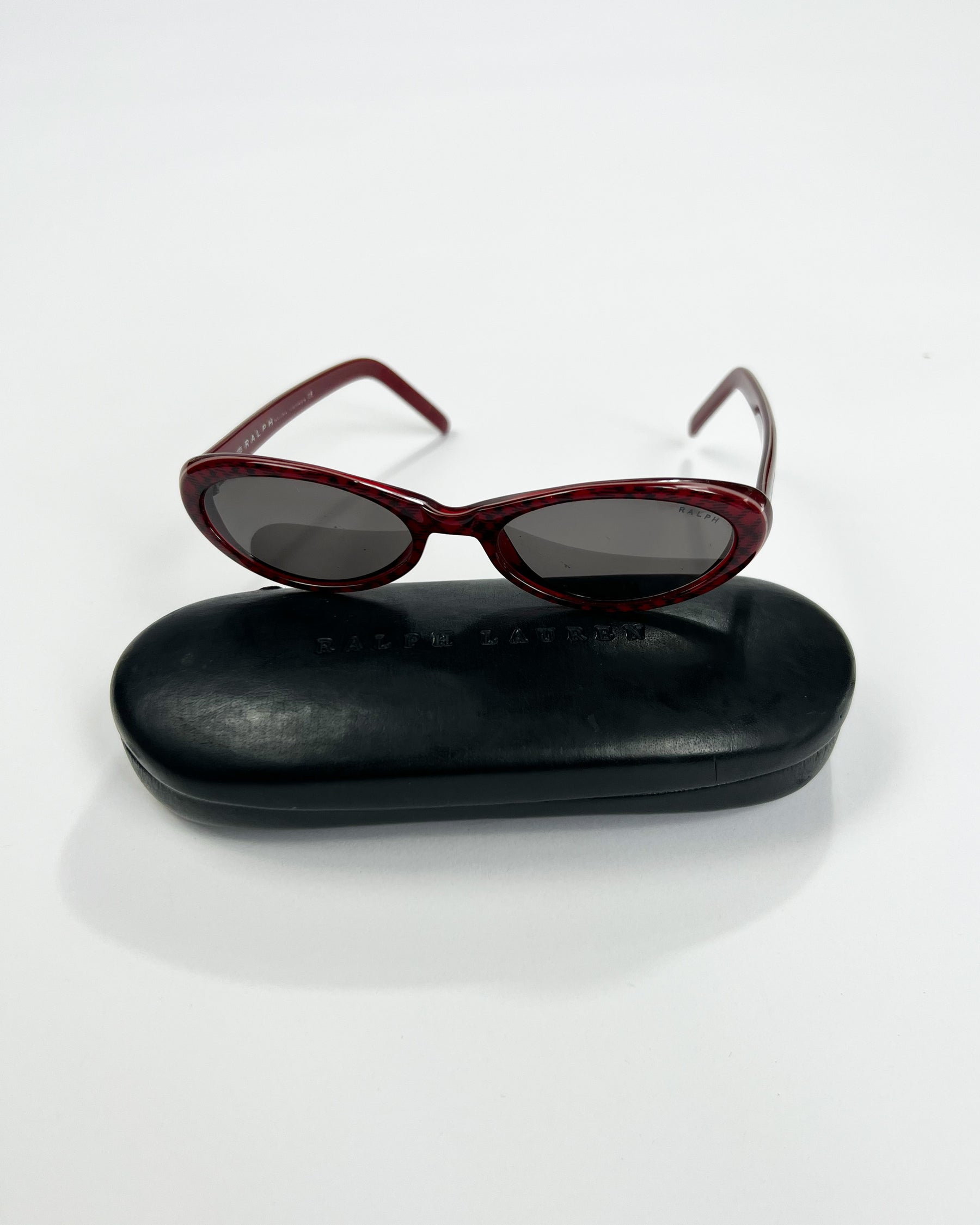 90's Ralph Lauren Slim Oval Sunglasses in Red Plaid