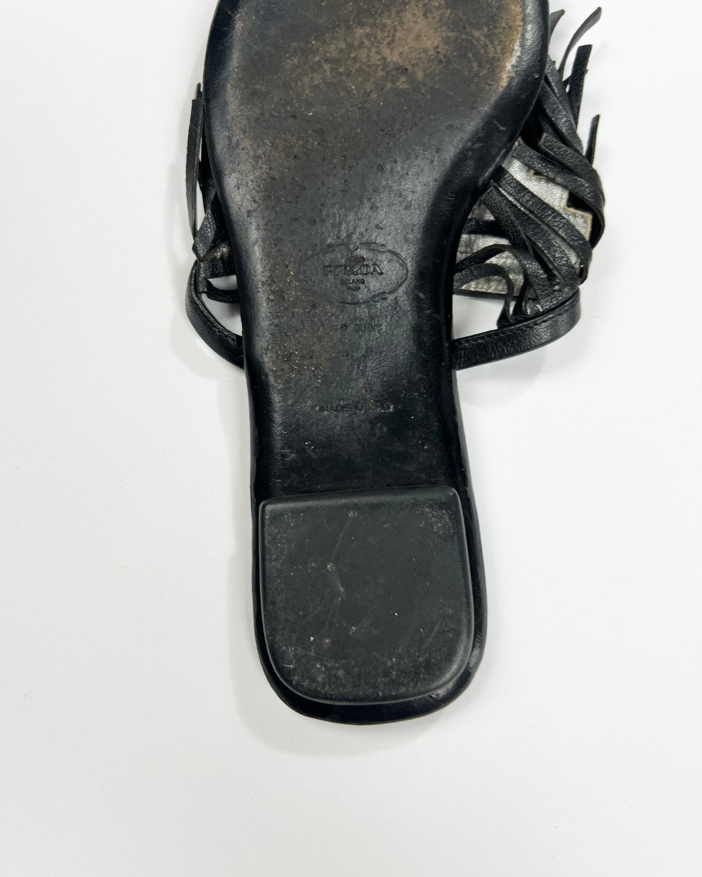 00's Prada Leather Flip Flops with Fringe Trim Accent - UK 5