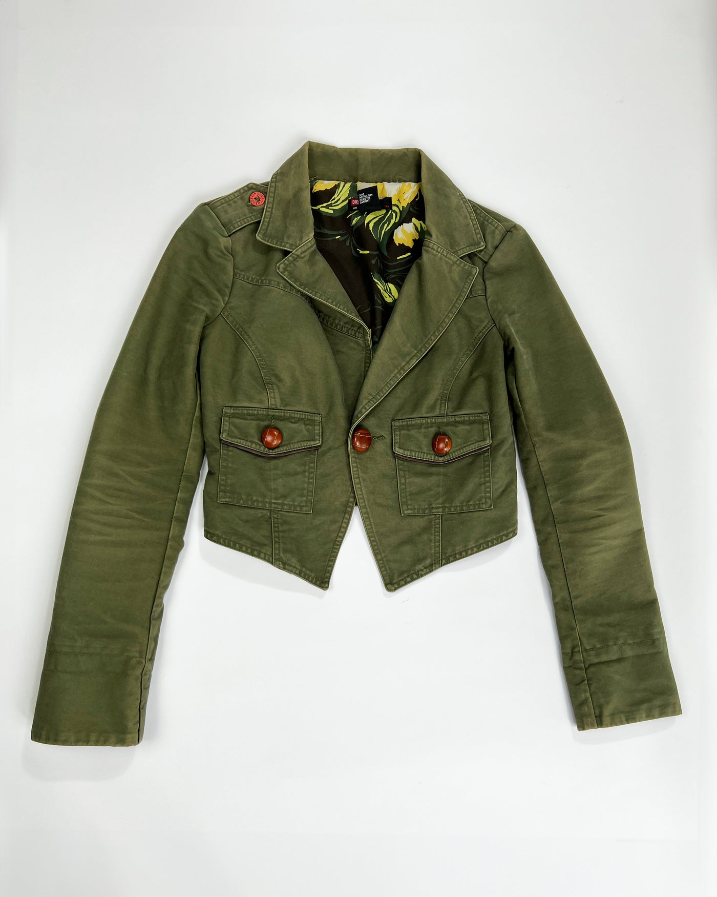 00's Diesel Cropped Military Jacket in Khaki - S